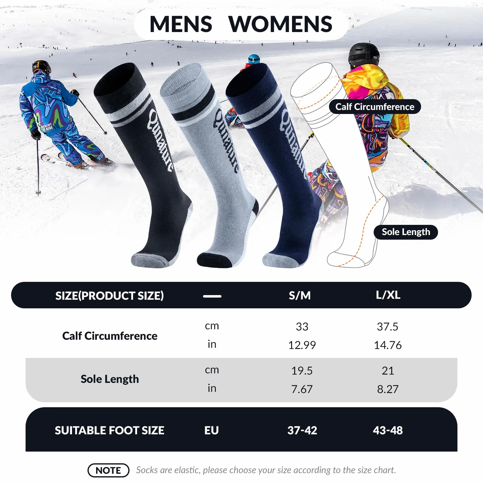 Skarpetki Narciarskie Damskie/Męskie Skarpety Zimowe Wełna Merino Ciepłe Oddychające Termiczne Skarpety Narciarskie do Sportów Zimowych Narciarstwo, Snowboard, Łyżwiarstwo 1 Para 37-48
