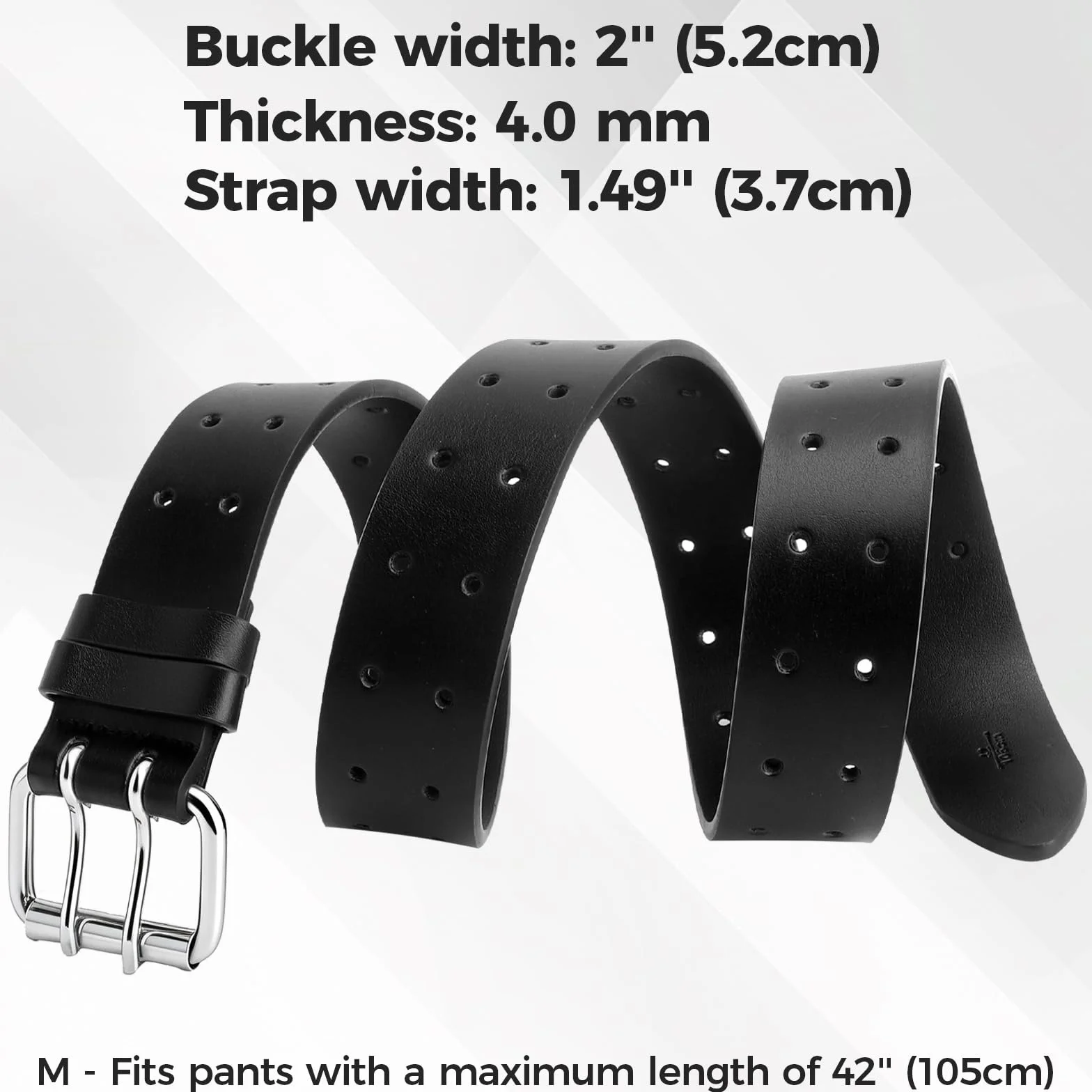 Męski pasek Double Prong skórzany pasek czarny Casual pasek roboczy Heavy Duty, podwójny otwór do dżinsów, długość spodni 135 cm, maks. talia 116 cm
