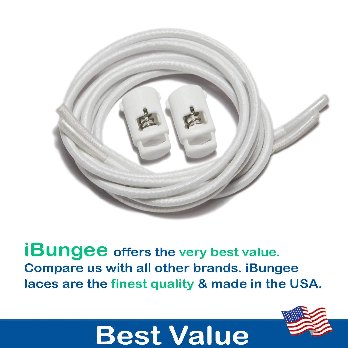 iBungee Laces (Elastic No Tie Shoelaces) (Made in the USA)