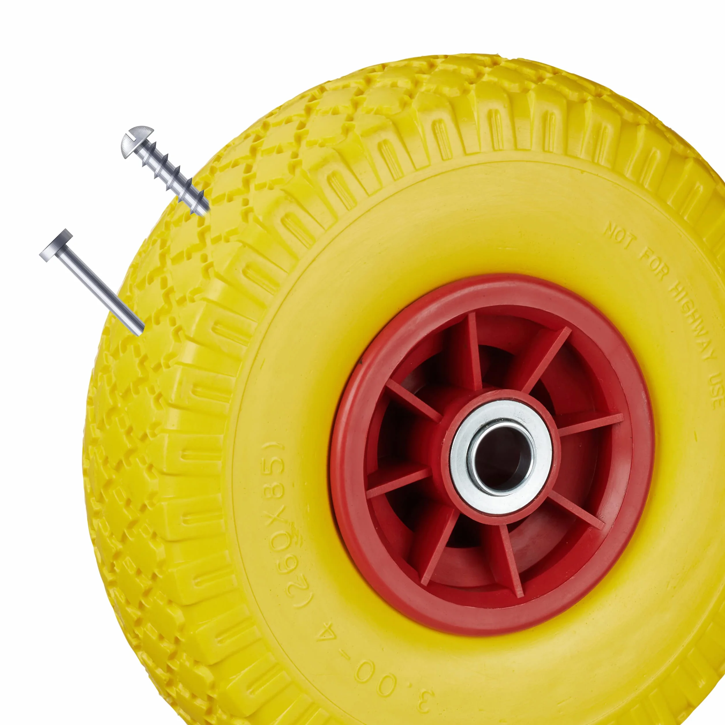Relaxdays 2 x koło do wózka transportowego, odporne na przebicie, opony z pełnej gumy, 3,00-4", oś 20 mm, do 80 kg, 260 x 85 mm, żółto-czerwone