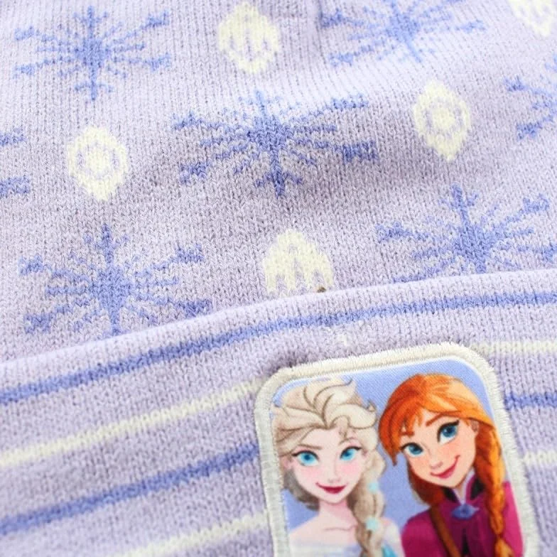 Disney Girl's Frozen Pom Beanie czapka zimowa zestaw akcesoriów, fioletowy, jeden rozmiar, Fioletowy, Rozmiar uniwersalny