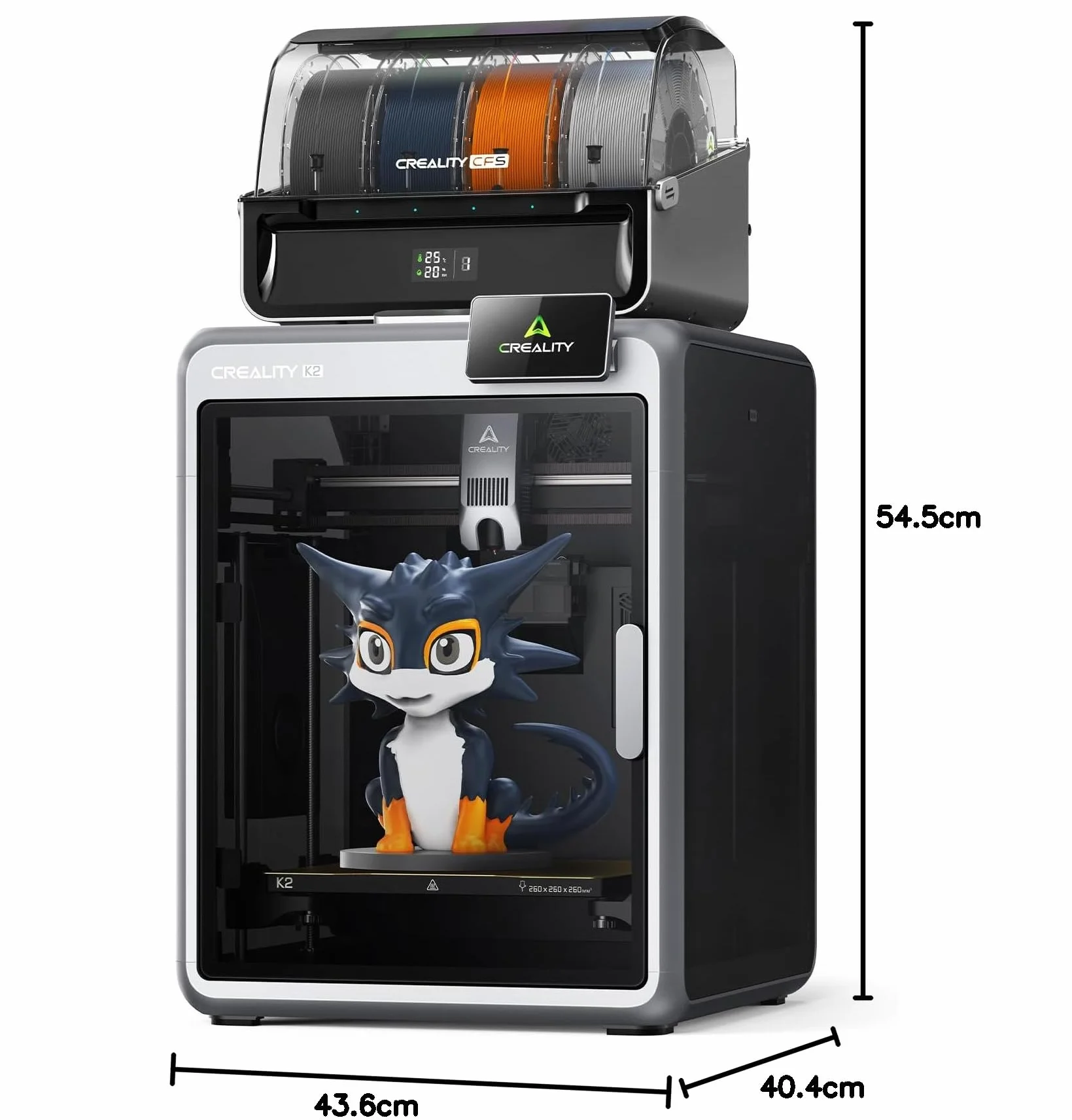 Creality K2 Combo(A) 3D Drukarka, przestrzeń robocza 260×260×260 mm, druk wielokolorowy do 16 kolorów, podgrzewana komora robocza, dwie kamery AI i serwosilniki, funkcja plug & play