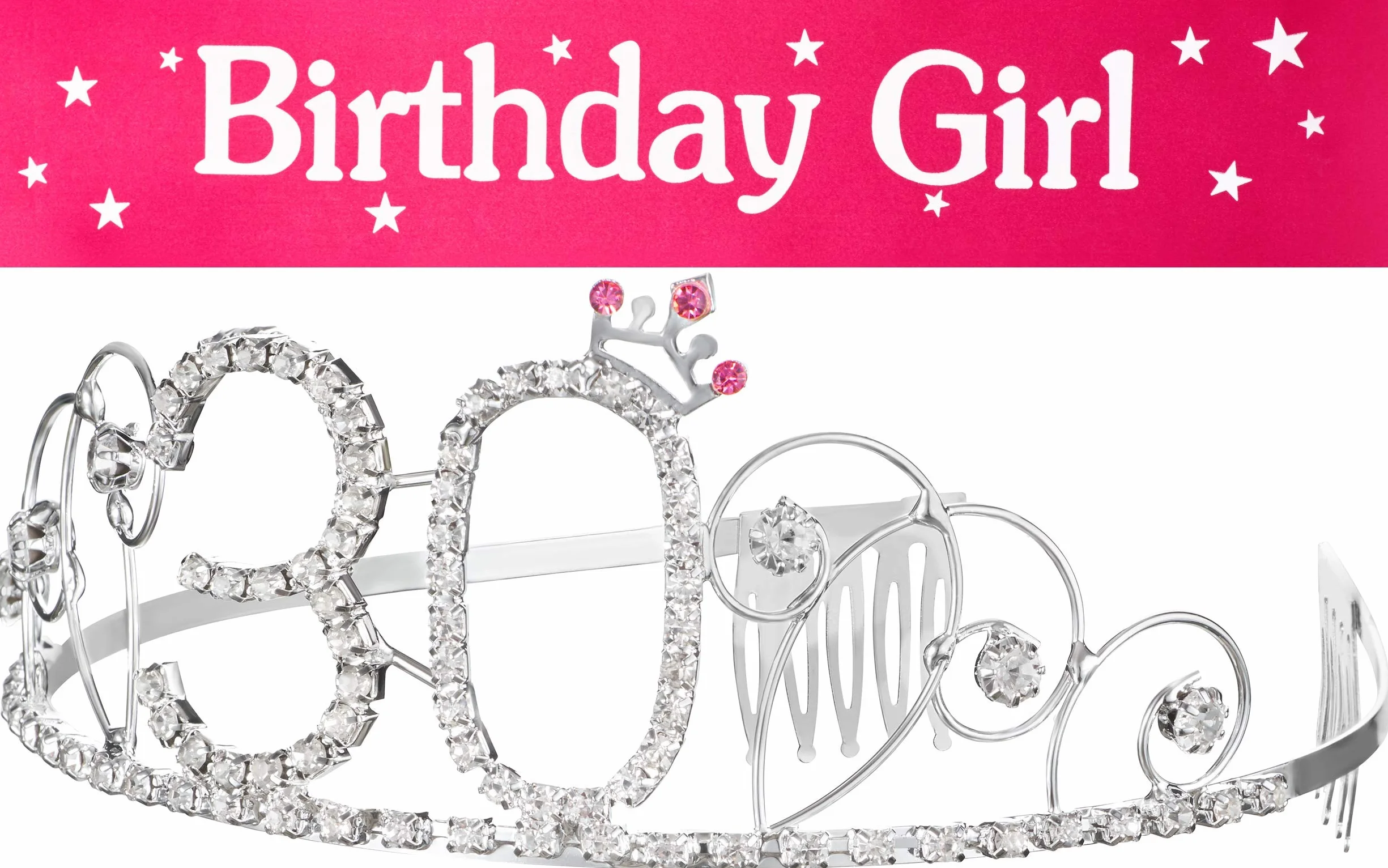 Opaska na włosy korona + szarfa Birthday Girl 30. urodziny Happy Birthday, kryształowe stras, korona, ozdoby, na wesele, grzebień do włosów, opaska na czoło dla kobiet (korona 30 + szarfa)