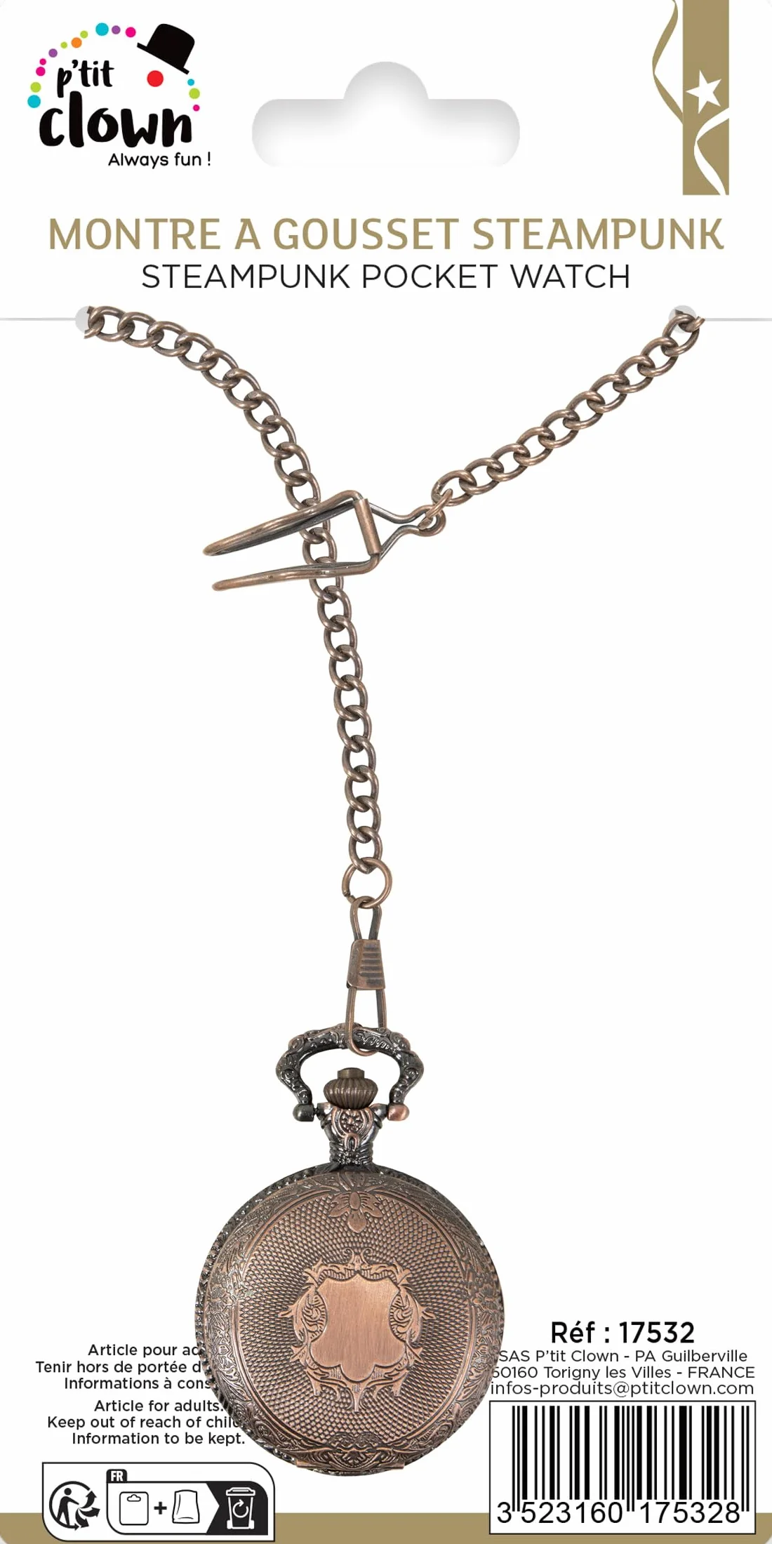 P'tit Clown - Steampunkowy zegarek klin, unisex-dorośli, 17532, jeden rozmiar