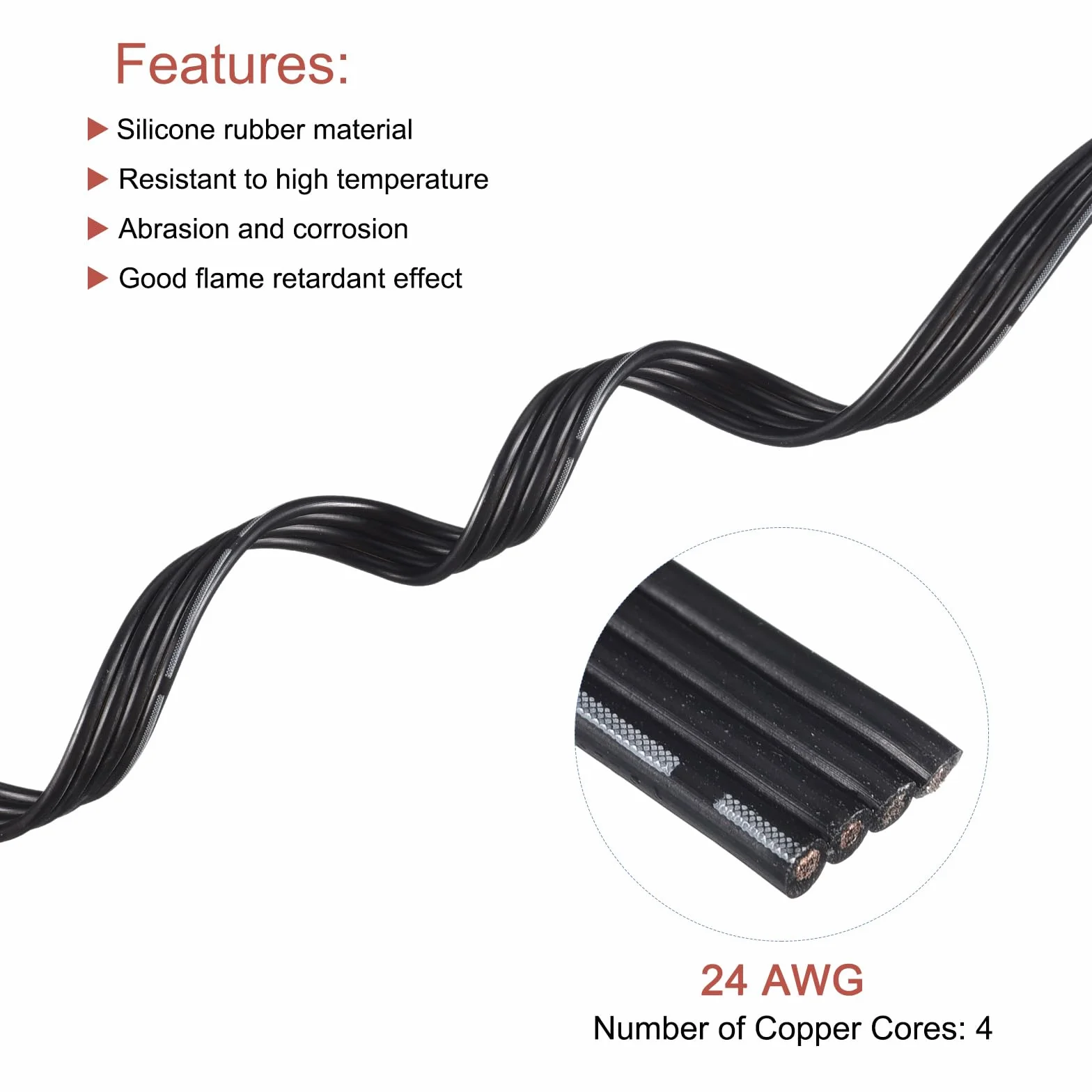 QUARKZMAN 24AWG silikonowy kabel płaski, 4-biegunowy, 24 G, płaski kabel, elastyczny drut silikonowy, 10 m, czarny, ocynkowany drut miedziany do modeli samolotów, modeli samochodów, urządzeń