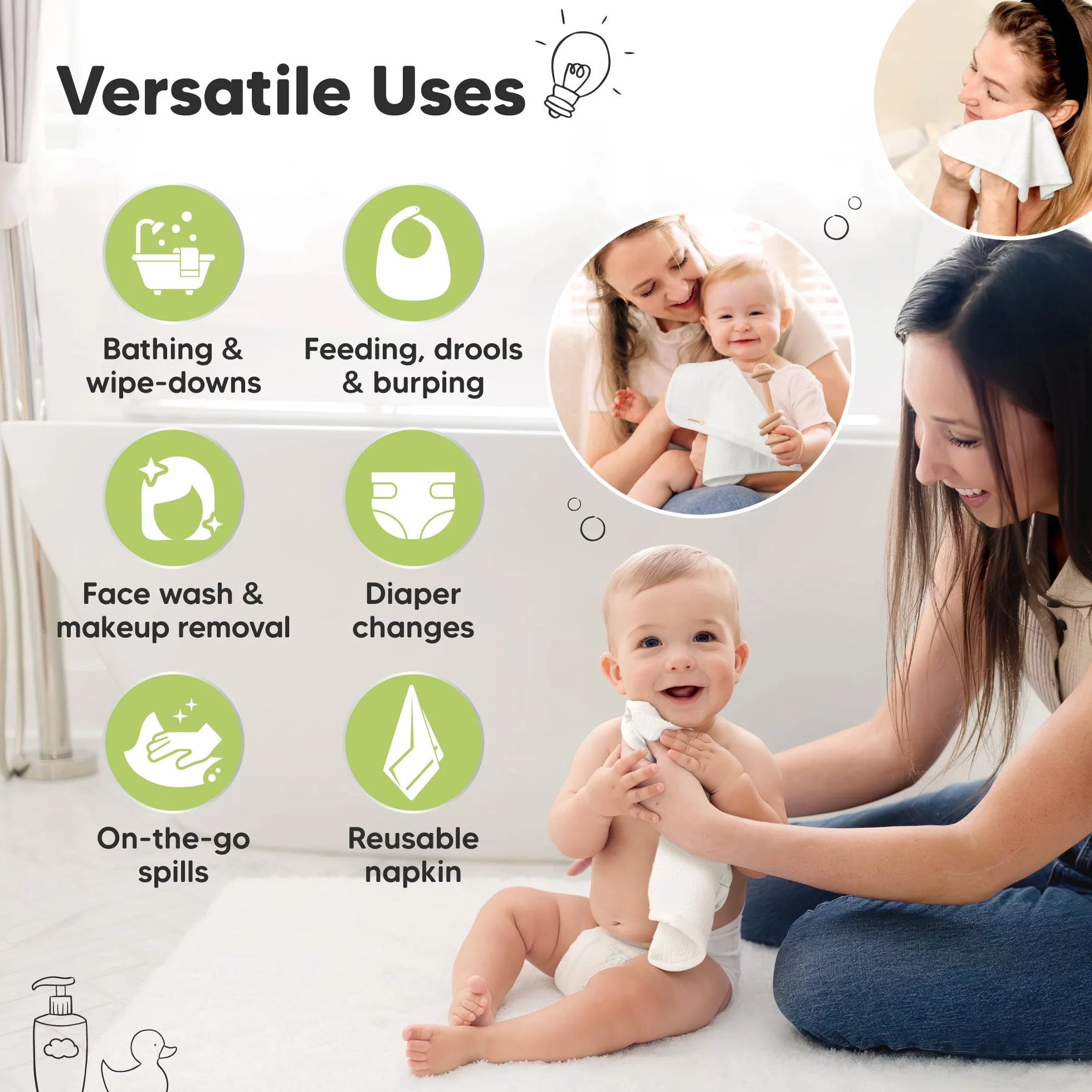 KeaBabies Ręcznik do twarzy dla niemowląt - Bambusowy ręcznik do twarzy - Miękki organiczny ręcznik do twarzy dla niemowląt, dorosłych i niemowląt (biały)
