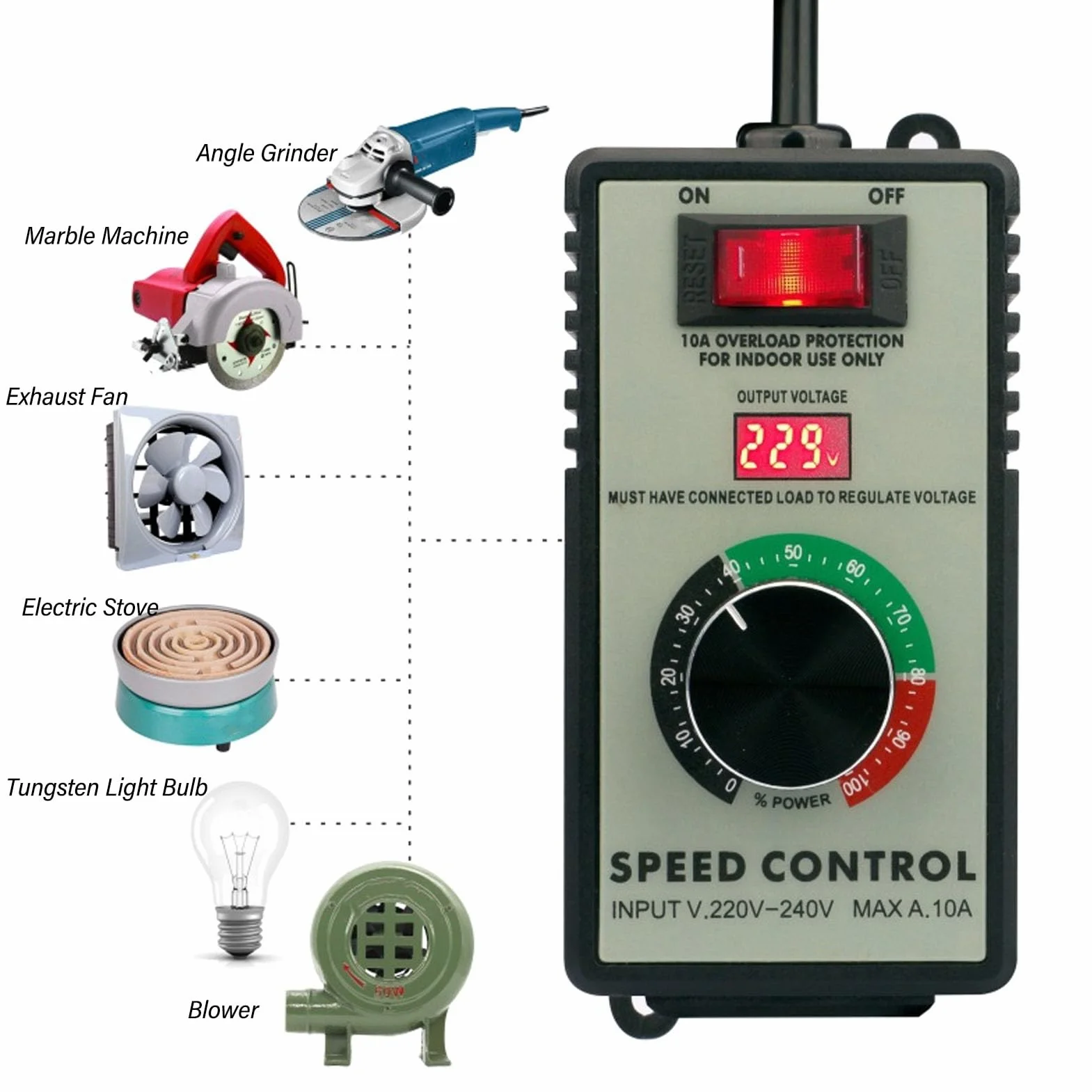 Regulator Prędkości Silnika AC 4000 W Materiał ABS Elektroniczny Regulator Napięcia 220-240 V do 0-220 V 10 A Reostat Regulator Zmiennej Prędkości Bezstopniowa Regulacja Prędkości