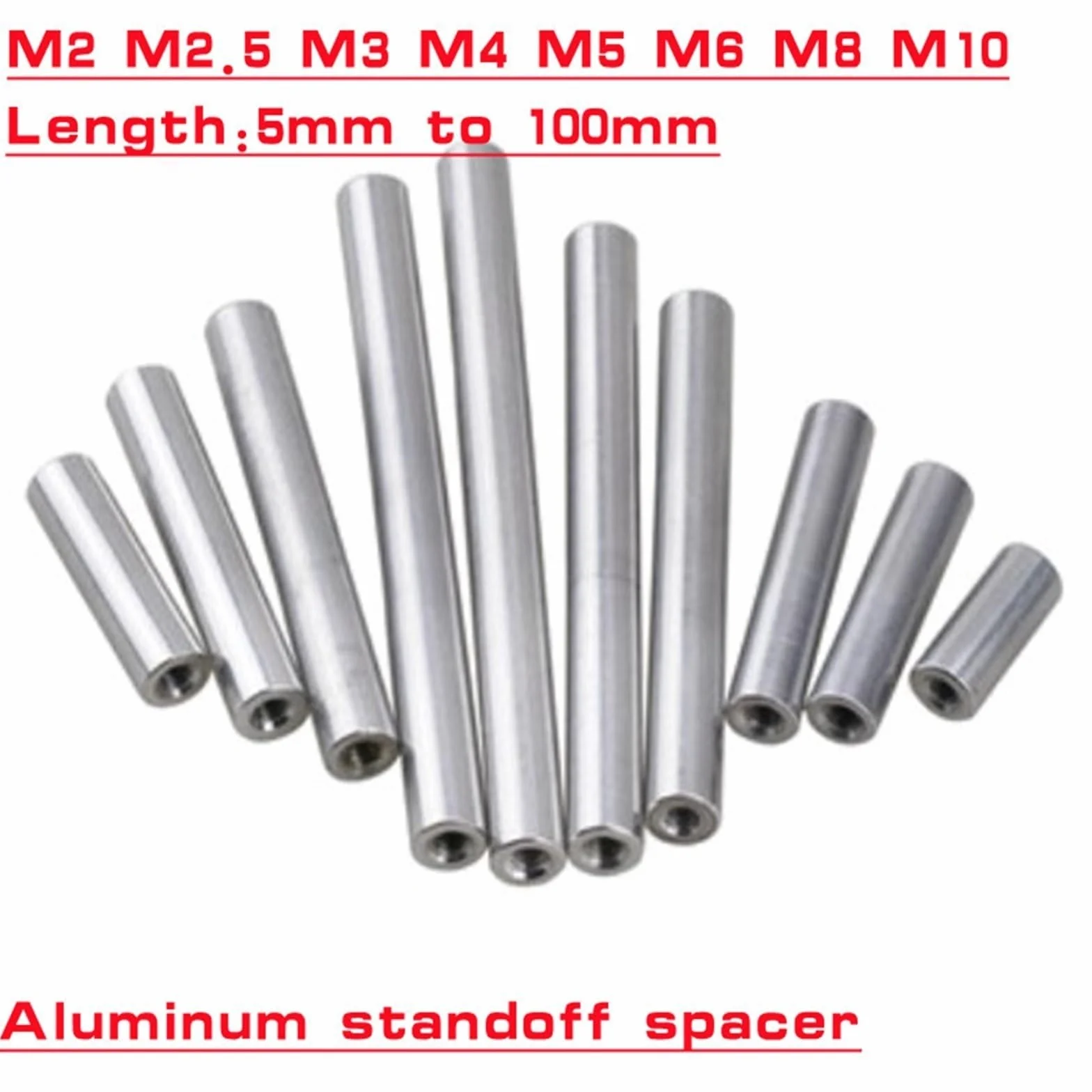 Gwint M2 M2,5 M3 M4 M5 M6 M8 M10 śruba z gwintem wewnętrznym Aluminium pręt 65 mm 70 mm 80 mm 100 mm aluminiowy wspornik dystansowy okrągłe pręty dystansowe śruba trapezowa (kolor: 85 mm, rozmiar: M6