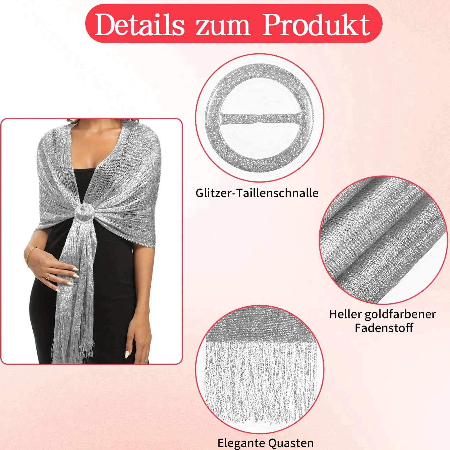 2 sztuki etoli do sukni wieczorowej, brokatowa chusta na ramię, z klamrą, szal na imprezę, srebrny, czarny, 170*45