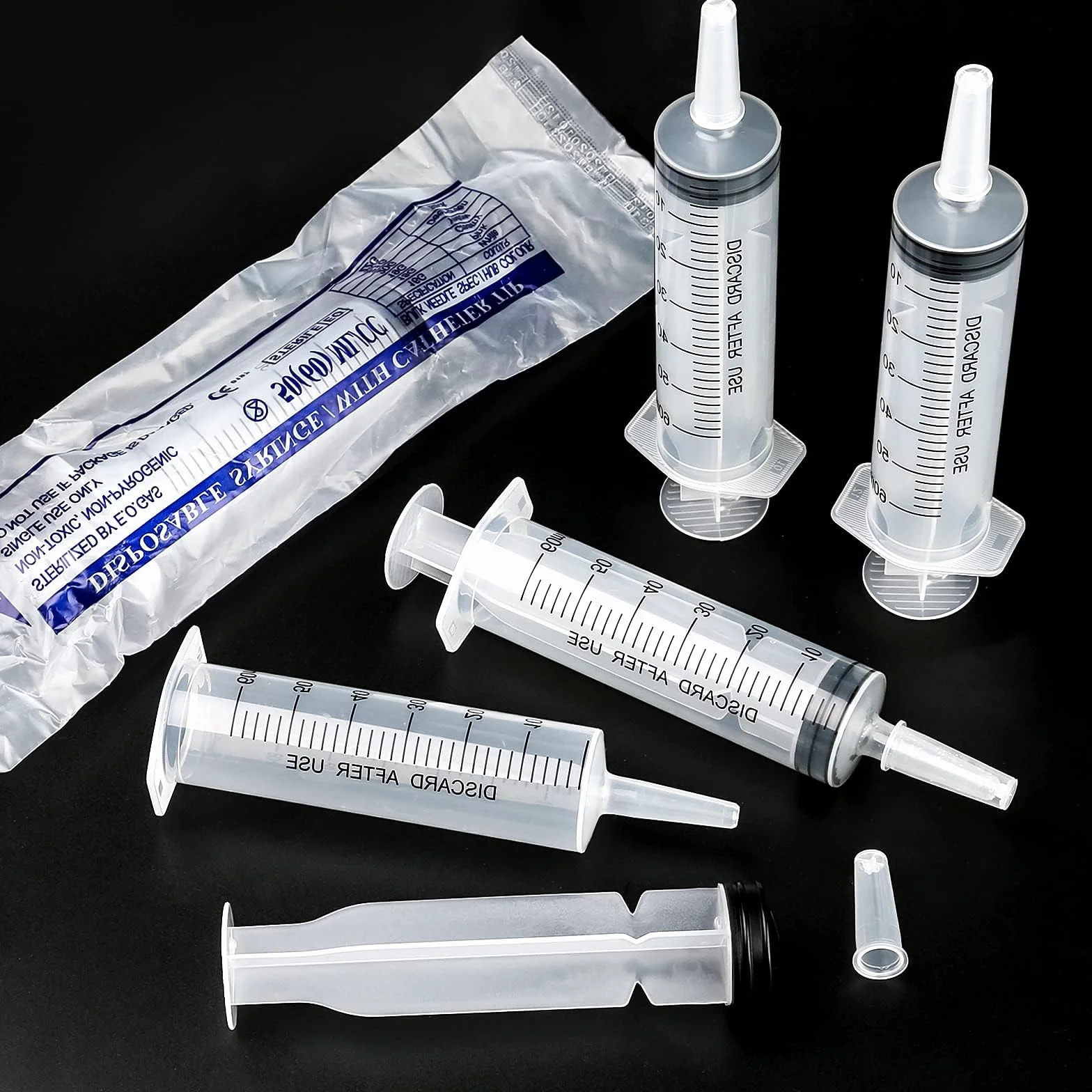 5 sztuk strzykawek 60 ml, strzykawki z wężem, plastikowa strzykawka wielokrotnego użytku, bez igły, strzykawka do karmy, pojedynczo sterylnie zapakowana, do karmienia zwierząt domowych