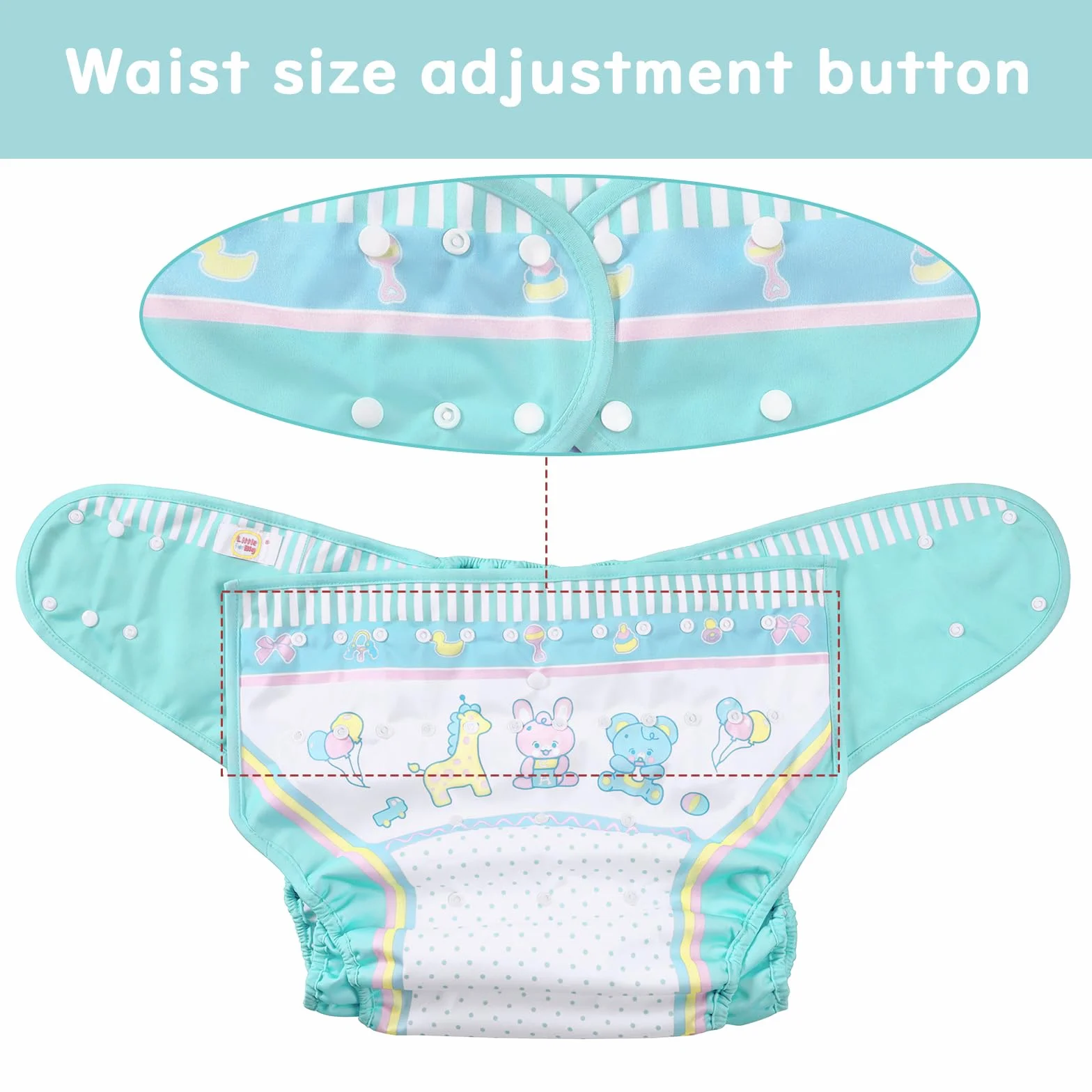 LittleForBig Zmywalny Regulowany Wodoodporny Pokrowiec na Pieluchę dla Dorosłych Wielokrotnego Użytku - Baby Parade Niebieski M