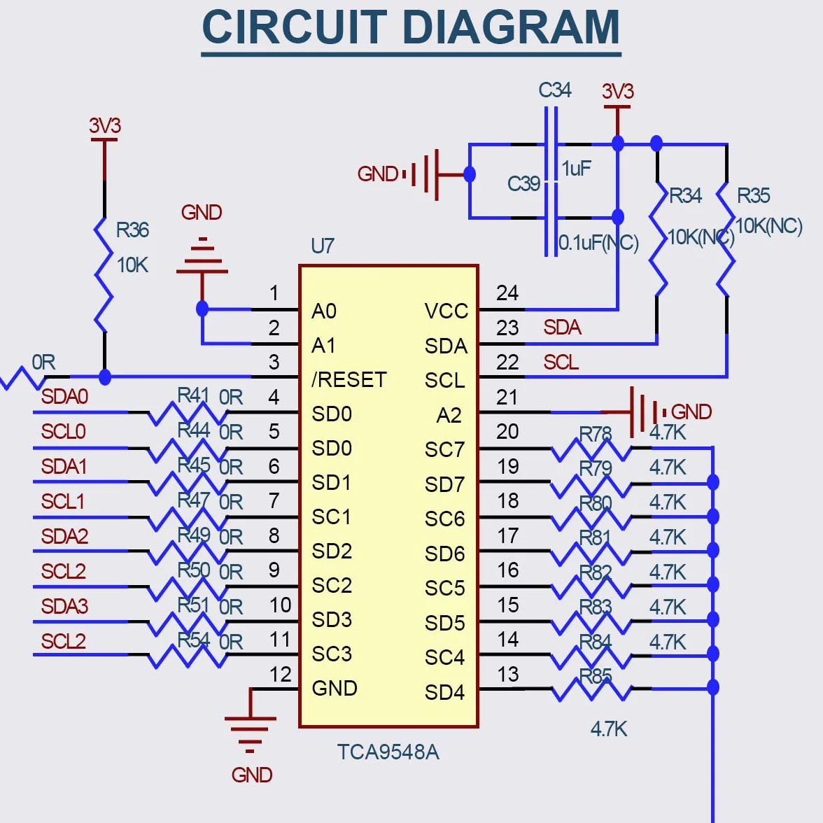 TCA9548A IIC Multiplekser Breakout Board 400 kHz 1,8 V - 5 V 8-kanałowy przełącznik komunikacyjny I2C, płytka rozszerzeń z resetowaniem do Arduino
