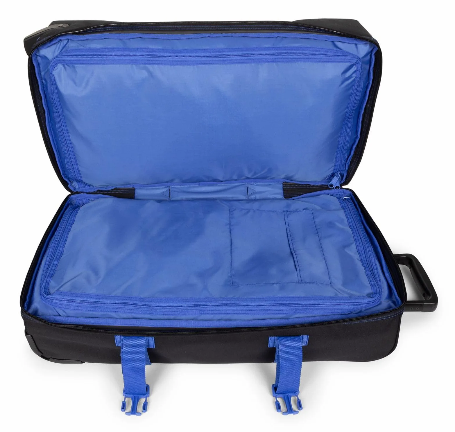 Eastpak Tranverz M walizka podróżna średniej wielkości z zamkiem TSA, dwoma przegródkami i paskami kompresyjnymi, pojemność 78 l, 67 x 35,5 x 30 cm - Kontrast czarno-niebieska