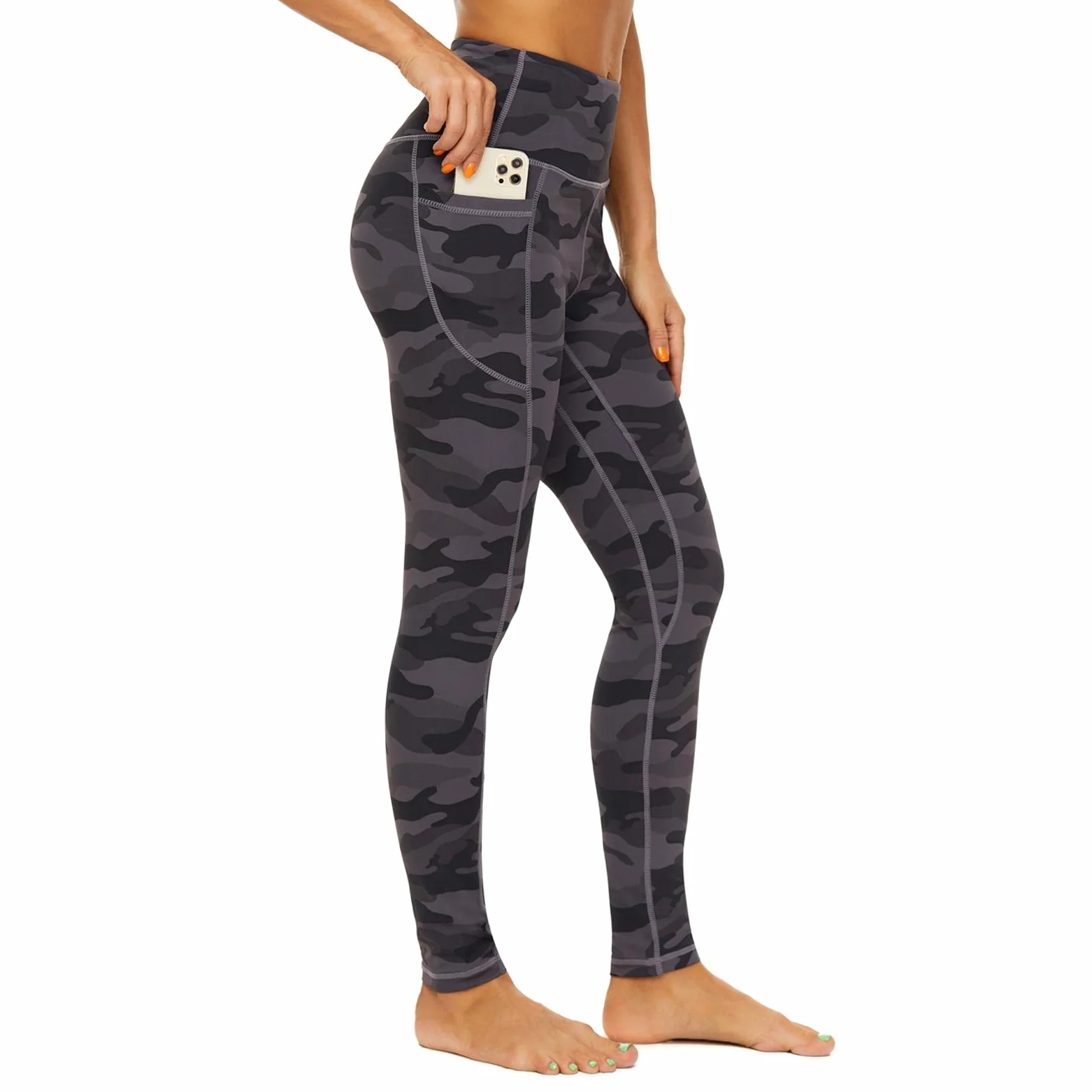 AMYTIS Sportowe legginsy damskie z wysokim stanem, spodnie do jogi z kieszeniami, długie spodnie sportowe, nieprzezroczyste, legginsy sportowe