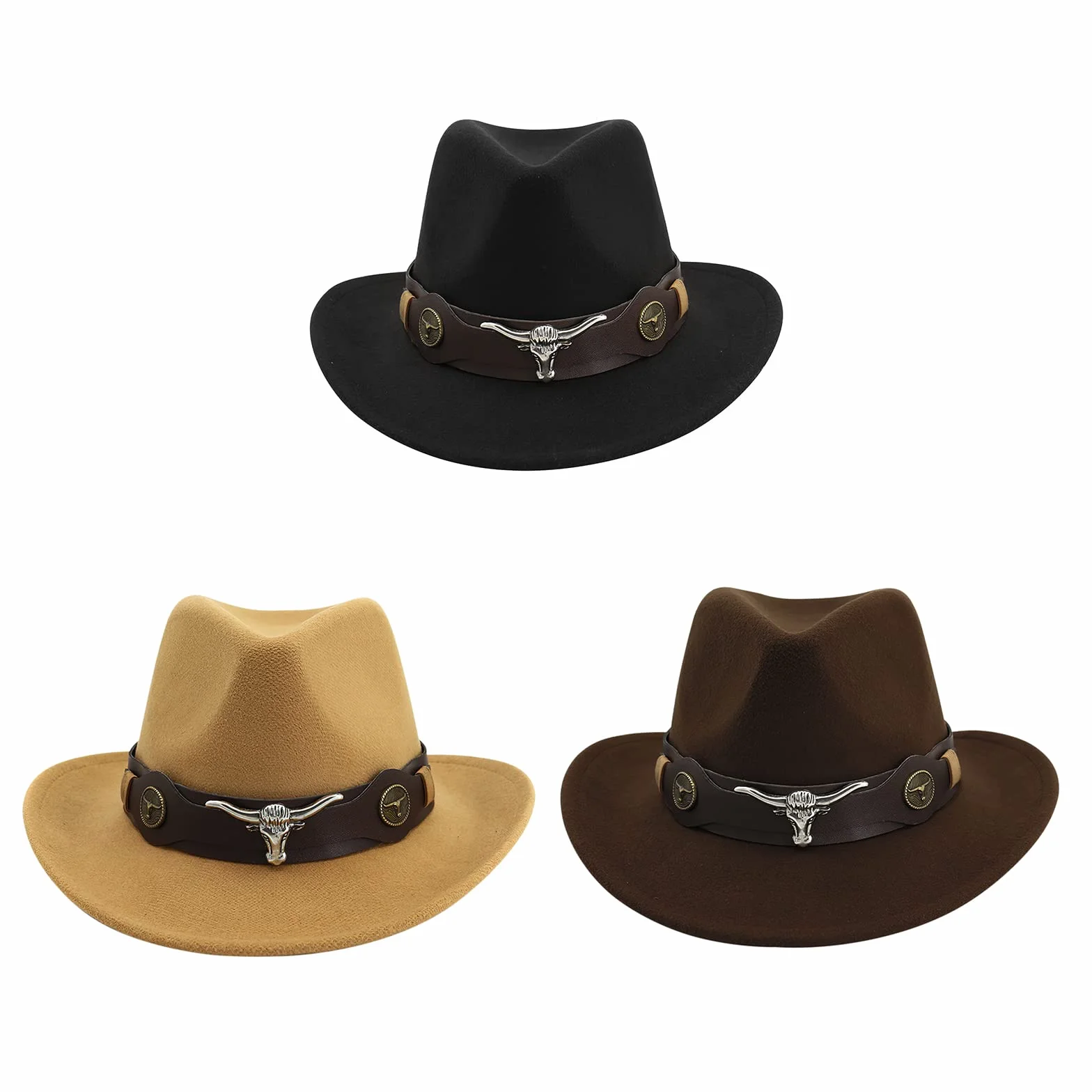 IBLUELOVER Damski kapelusz kowbojski wełniany filcowy kapelusz zachodni szerokie rondo Trilby kapelusz fedora czapka jazzowa kowbojka kapelusz w stylu vintage modelowana czapka z klamrą regulowana