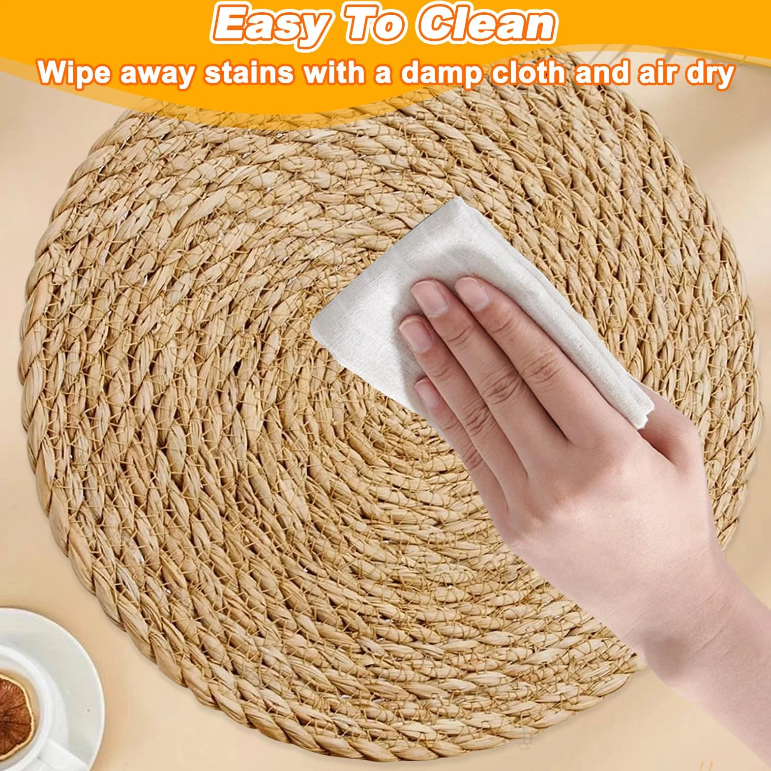6 okrągłych podkładek z wikliny, okrągłe podkładki hiacynt wodny naturalna słoma 30 cm, pleciona podkładka okrągła boho elegancki stół stołowy na stół jadalny, dom, wesela