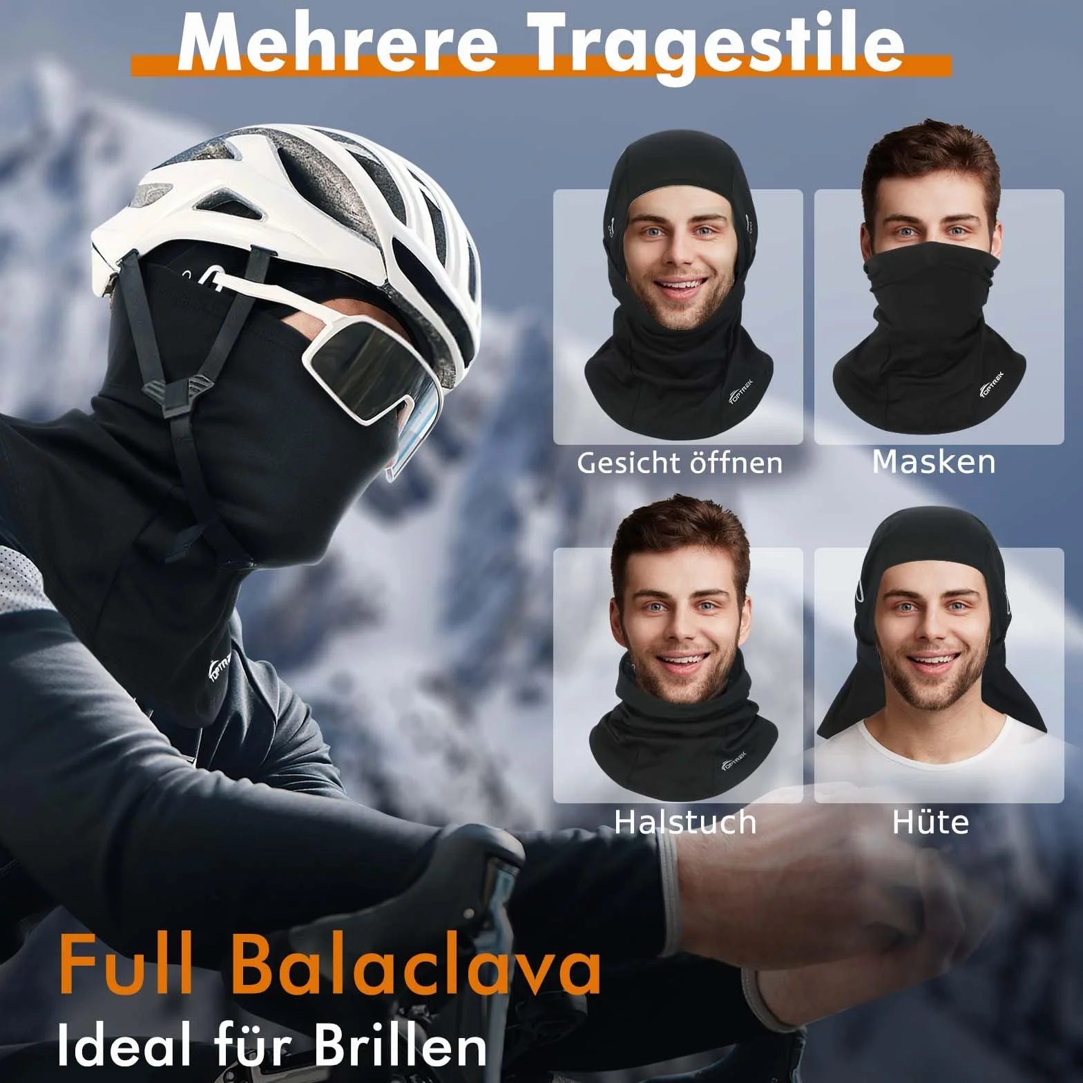 Toptrek Balaclava zimowa, zimna i wiatroszczelna maska na twarz, narciarska, na rower, snowboard, motocykl, oddychająca maska na twarz dla mężczyzn i kobiet, czarny, 55-60