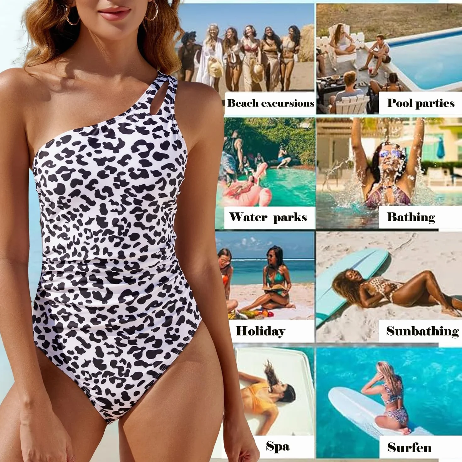 USUN Damski jednoczęściowy strój kąpielowy z dekoltem w szpic, eleganckie stroje kąpielowe z falbanami push-up, strój kąpielowy Monokini Kontrola brzucha vintage seksowny wysoki stan strój kąpielowy z