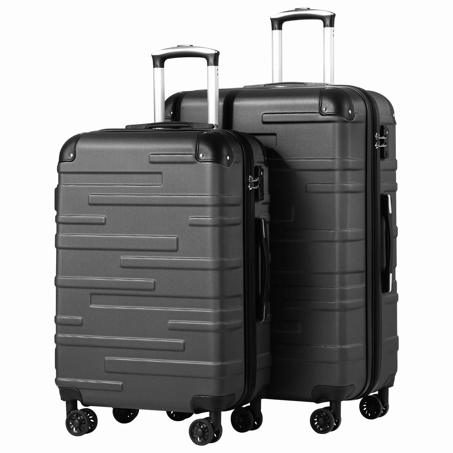 COOLIFE Walizka podróżna z twardą obudową, z możliwością rozszerzenia, z tworzywa ABS, z zamkiem TSA i 4 kółkami, ciemnoszary, Set-2tlg（L+XL）, Uniseks