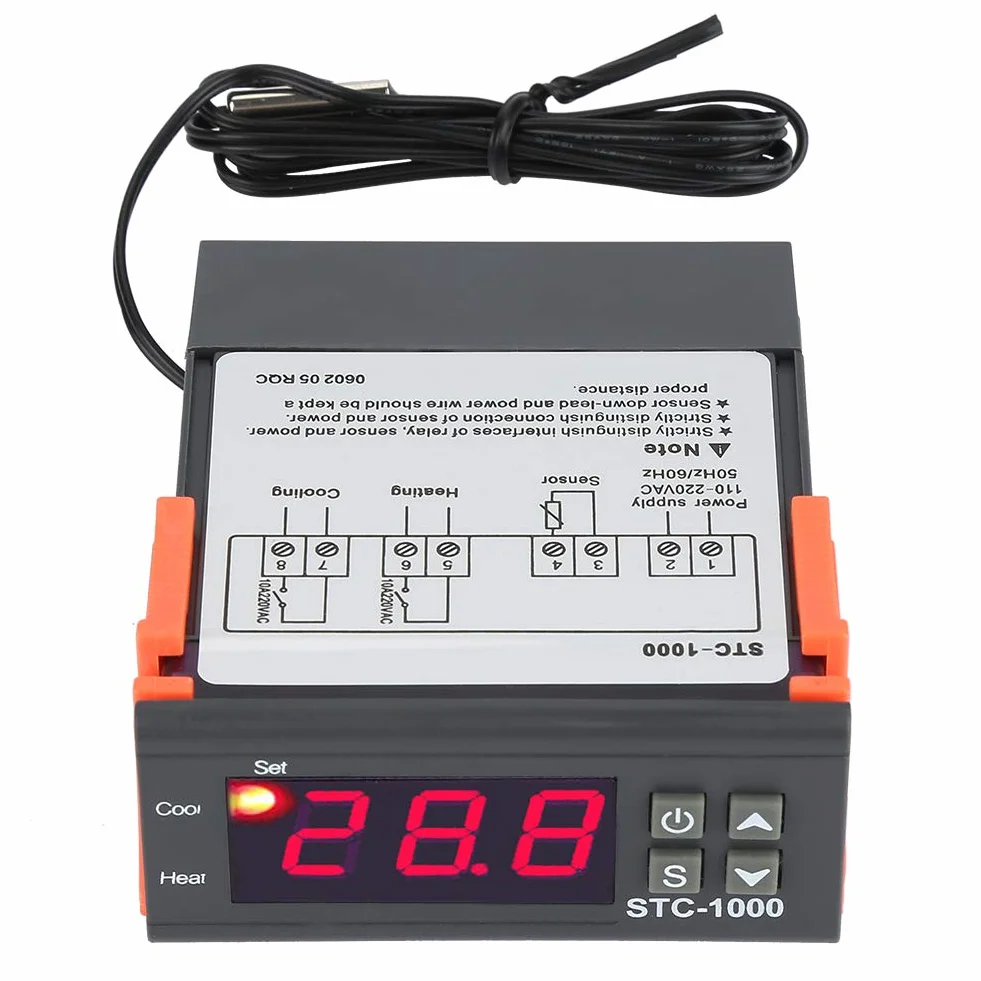 Regulator temperatury STC-1000 110-220V Cyfrowy regulator temperatury Czujnik temperatury Elektryczny termostat do akwarium, termostaty