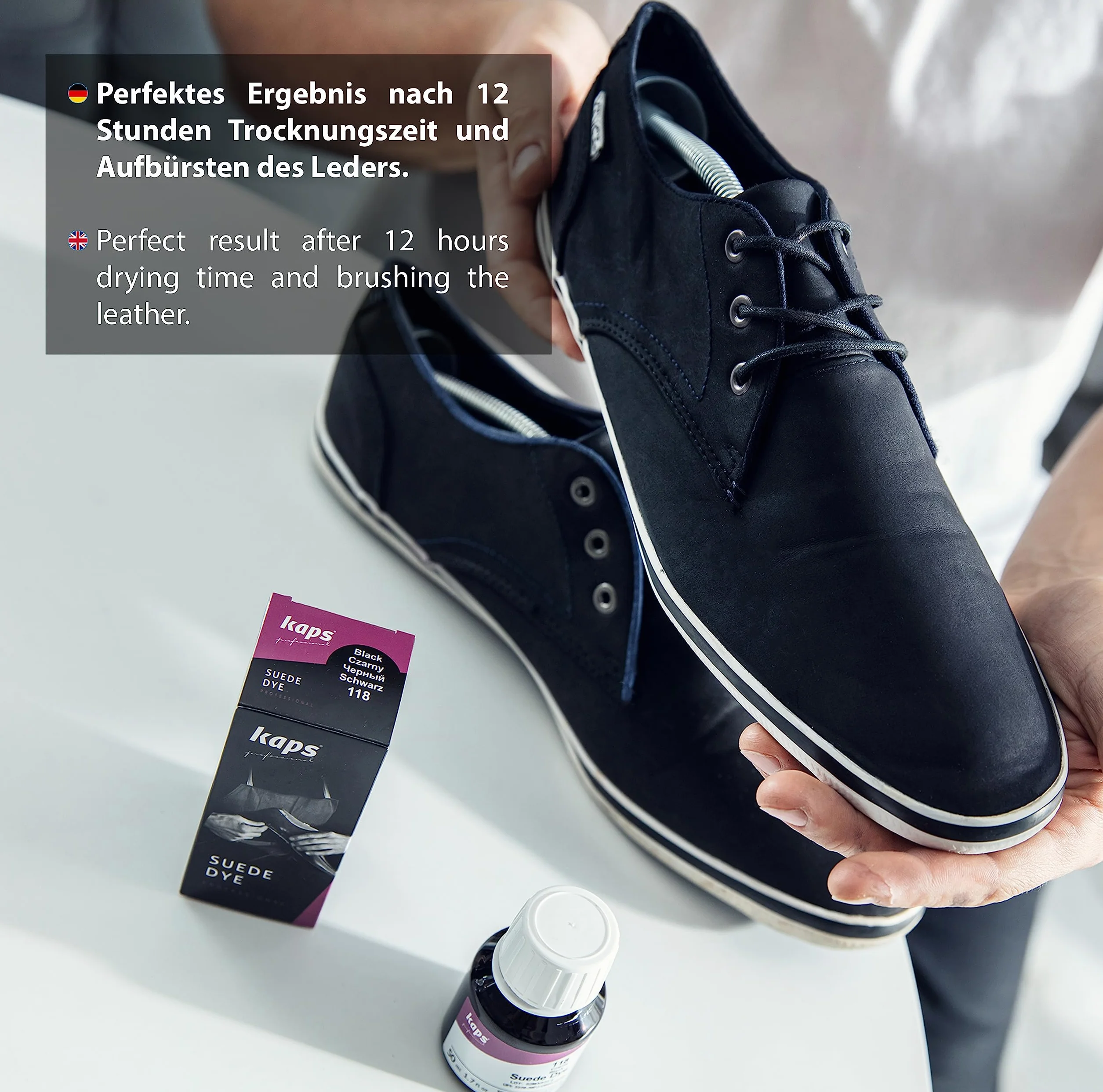 Kaps Nubuck & Suede Shoe Far Farba - Farba do Butów z Nubuku i Zamszu, Odnowa Kolorów i Naprawa Zniszczonych Powierzchni, Do Butów, Toreb oraz Innych Artykułów Skórzanych (118 - czarny)
