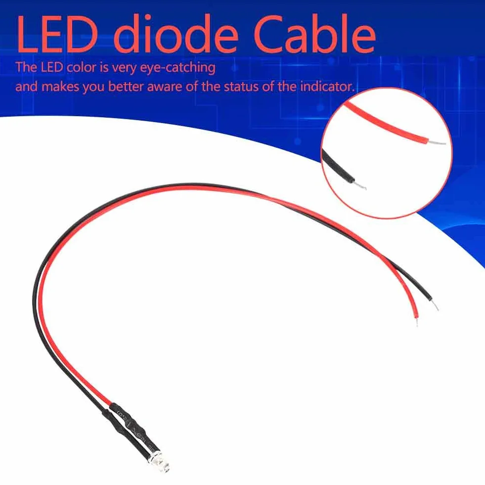 Kabel świetlny, 10 szt. 12v 3mm 20cm 0.06W LED przewodowa dioda elektroluminescencyjna Wielokolorowa dioda LED (czerwona)