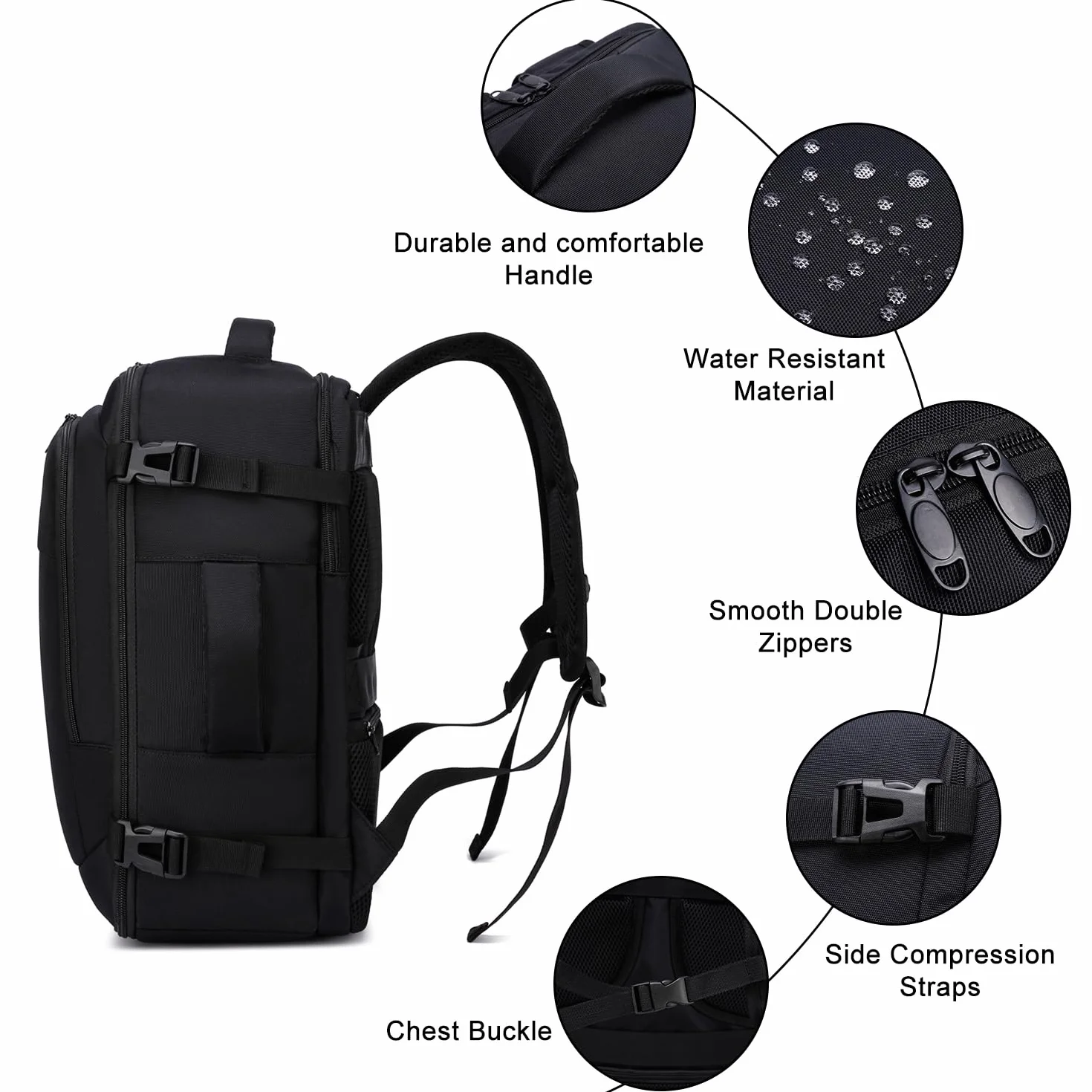 Bagaż Podręczny 40x30x20, Plecak Podróżny Męski i Damski do Ryanair, Wizzair, Vueling,Eurowings,Easyjet,24L Cabin Bag Travel Backpack do Pracy, Biznesu i Podróży Bagaż Laptopa 15.6 Cali, Czarny