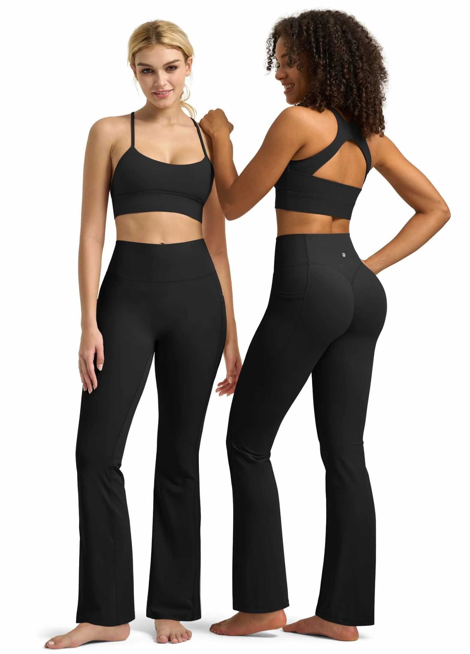 WILLIT Damskie rozkloszowane legginsy z wysoką talią, spodnie do jogi z kieszeniami, rozkloszowane legginsy, nieprzejrzyste spodnie sportowe Bootcut 79 cm/84 cm