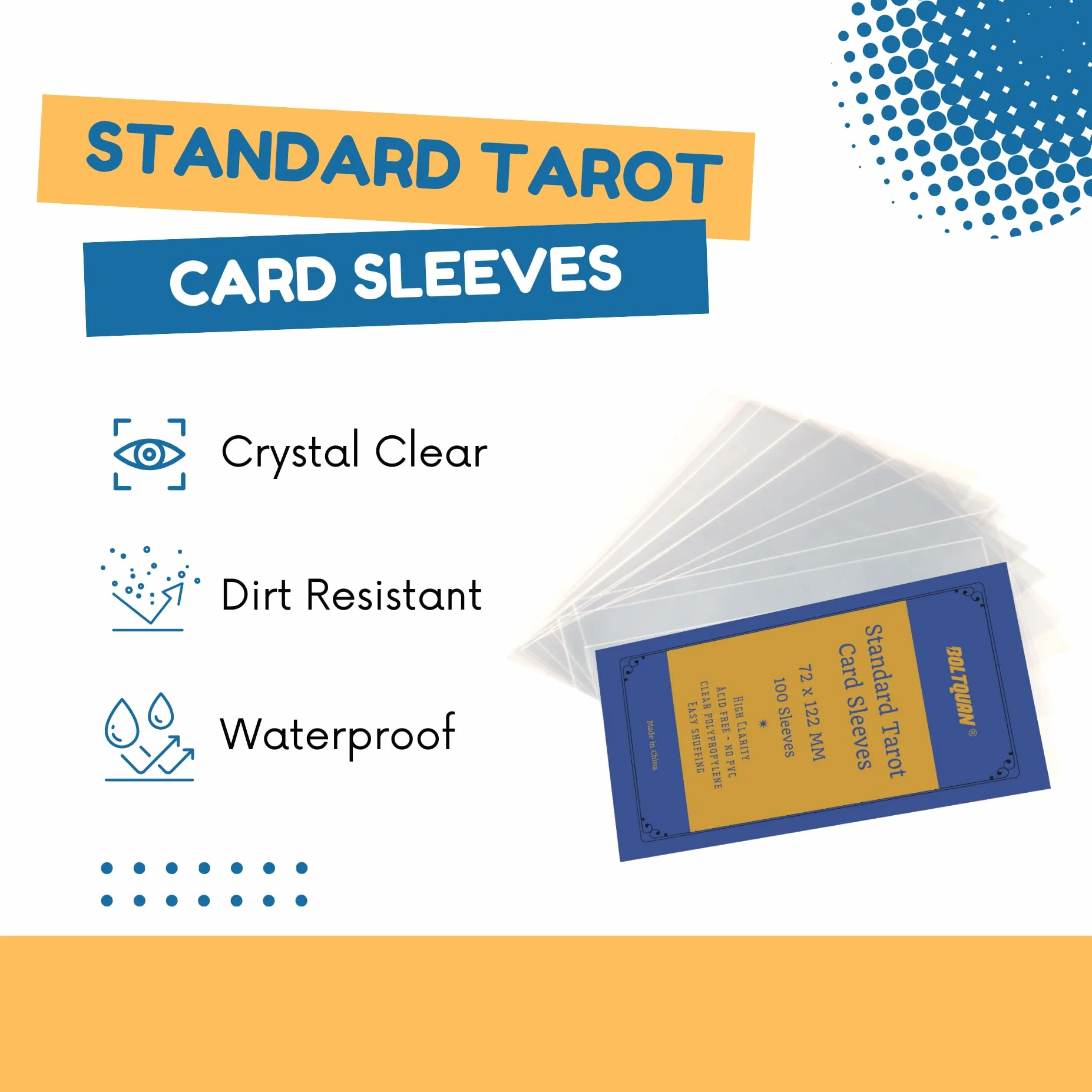 Rękawy na karty tarota 72 x 122 mm, ochronne etui na karty premium do standardowych talii tarota, trwałe, przezroczyste, nieoślepiające wykończenie, pasują do większości kart tarota