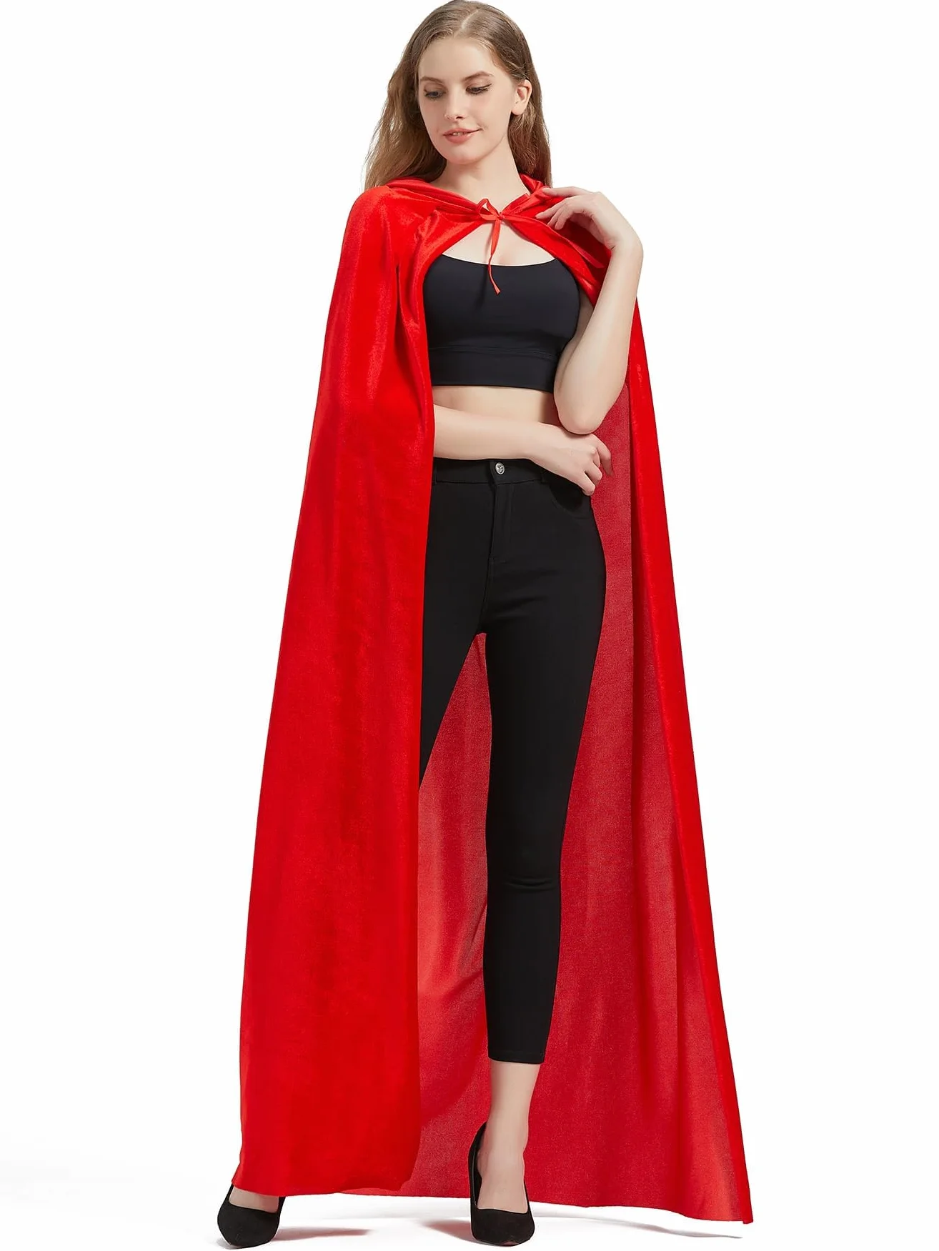 Peleryna na Halloween z kapturem, kostium diabła, kostium czarownicy wampira, peleryna dla dorosłych, kostium na Halloween dla kobiet i mężczyzn (czerwona)