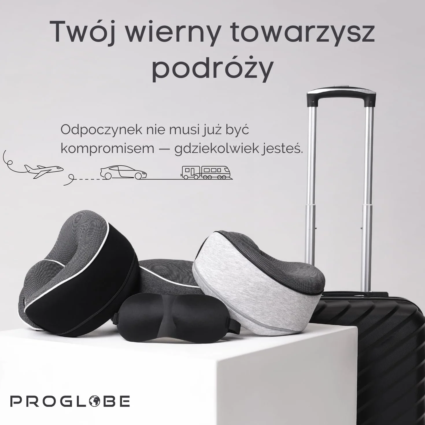 Proglobe Poduszka podróżna z pianki z pamięcią kształtu, ortopedyczna, zestaw z maską do spania 3D