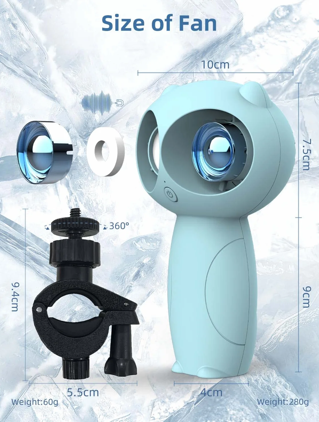 Wentylator Do Wózka z Aromaterapią, 360° Regulowany, Wyjmowany Klips Uniwersalny, Bateria 6000mAh USB, 3 Prędkości Wiatru, Bezpieczny dla Dziecka, Idealny do Wózków Dziecięcych