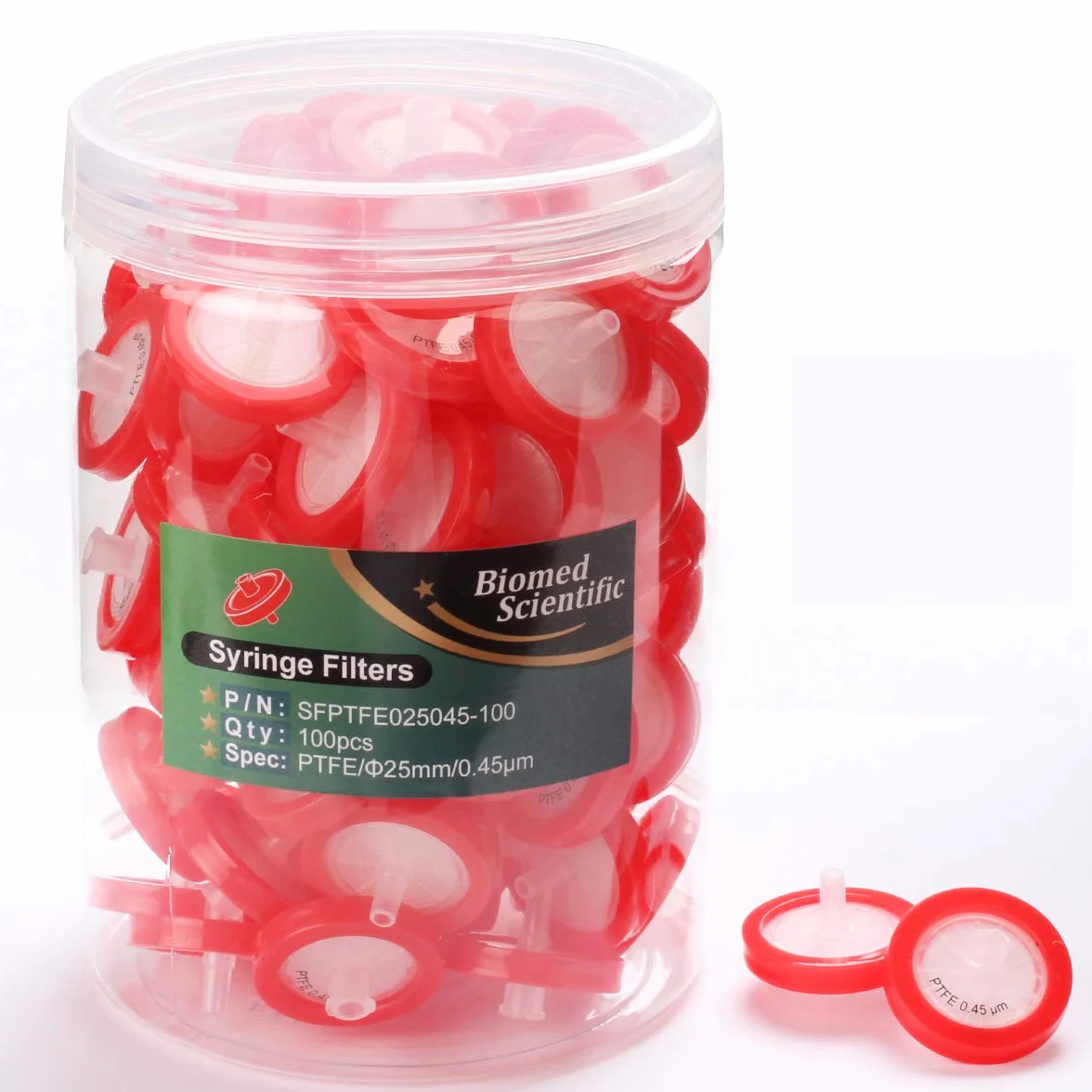 Filtr do strzykawki membrana PTFE 25 mm średnica 0,45 um rozmiar porów niesterylne opakowanie 100 sztuk