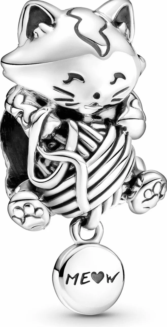 Pandora Kobiety Moments Kotek I Kłębek Wełny Zawieszka, Srebrny, 18.8 mm