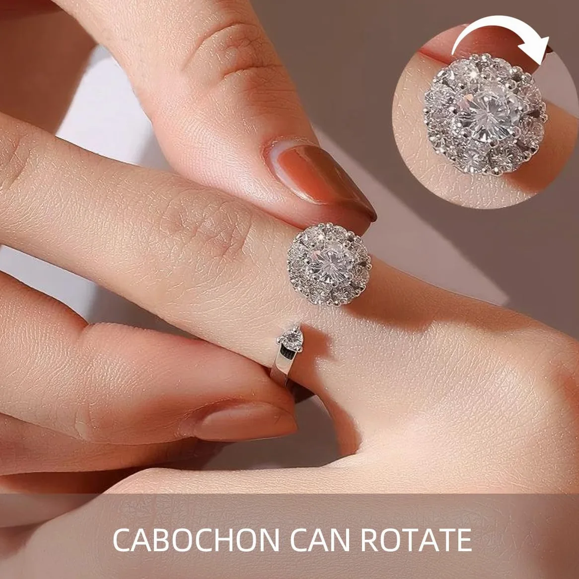 Pierścionek z moissanitem dla kobiet, diament lab-created 1,5CT, srebro 925 pokryte 18K białym złotem, regulowany otwarty pierścionek srebrny, pierścionek zaręczynowy, prezent biżuteryjny.