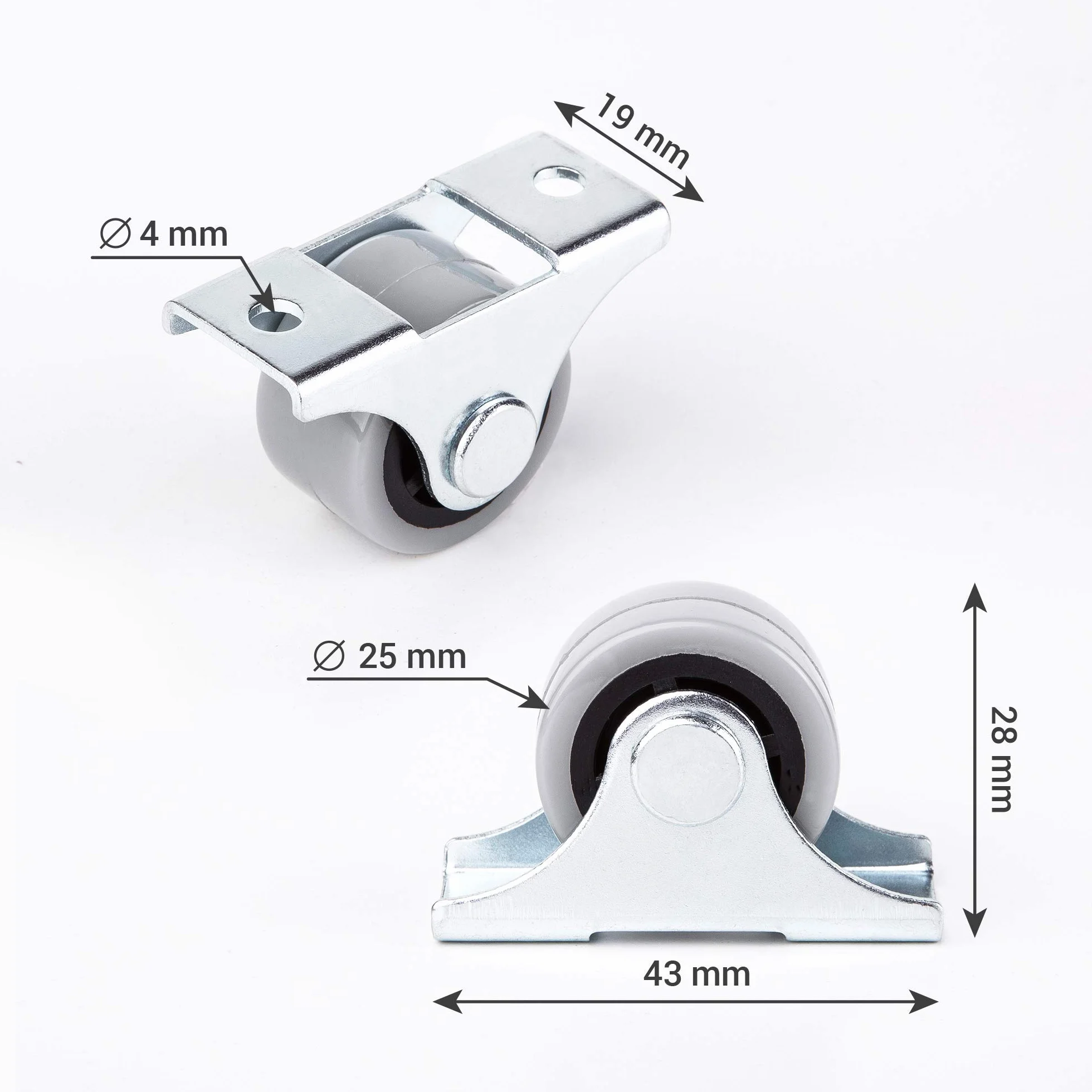 (Zestaw 12 sztuk) Małe plastikowe kółka 25 mm Trwałe kółka z metalową płytką Niegumowe Miękkie kółka Nieobrotowe kółka stałe Kółka do mebli Zamienne kółka Śruby w zestawie