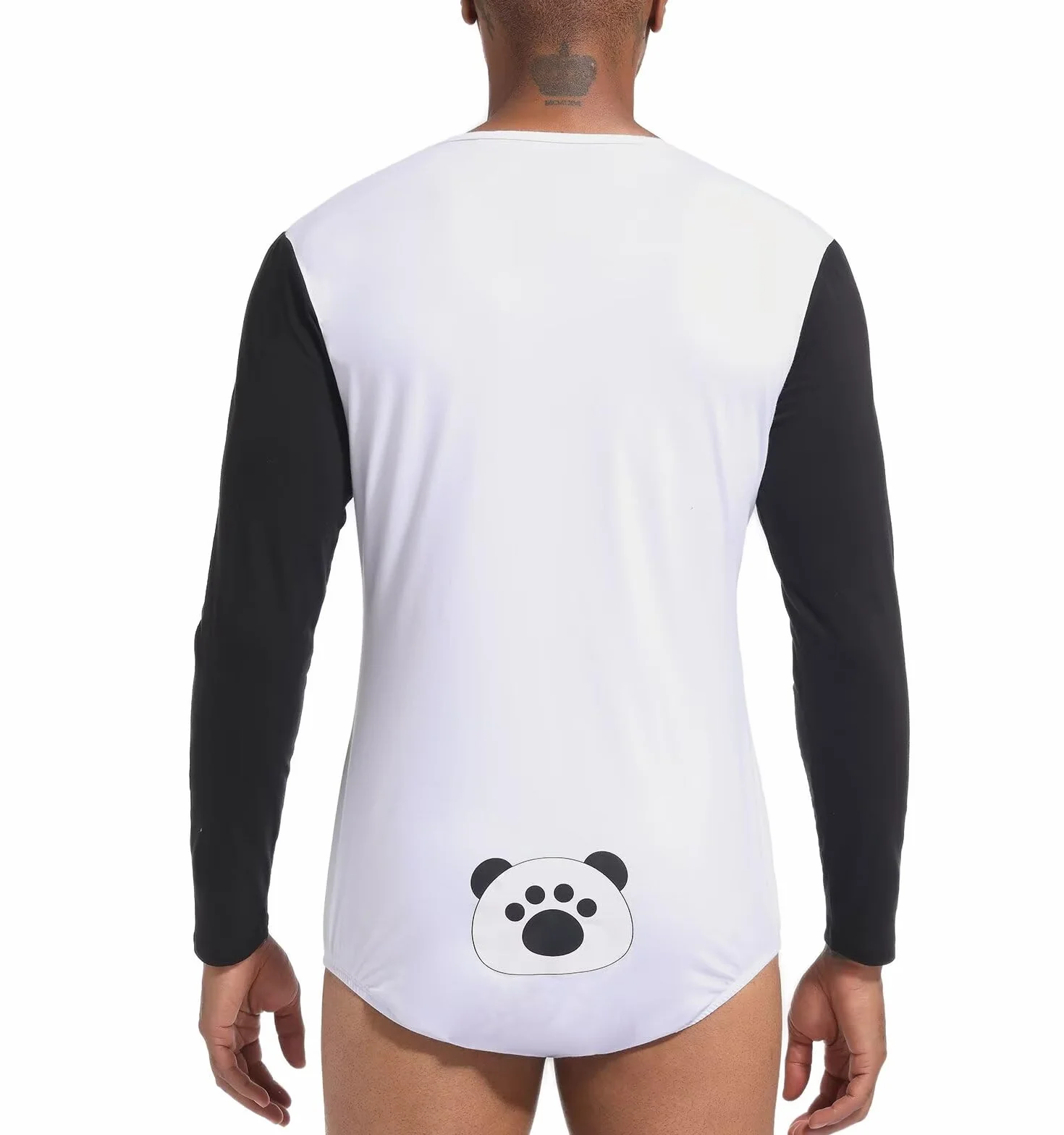 Landofgenie Męska Piżama Romper z Długim Rękawem Onesie Body Jednoczęściowy Kombinezon z Nadrukiem Pandy