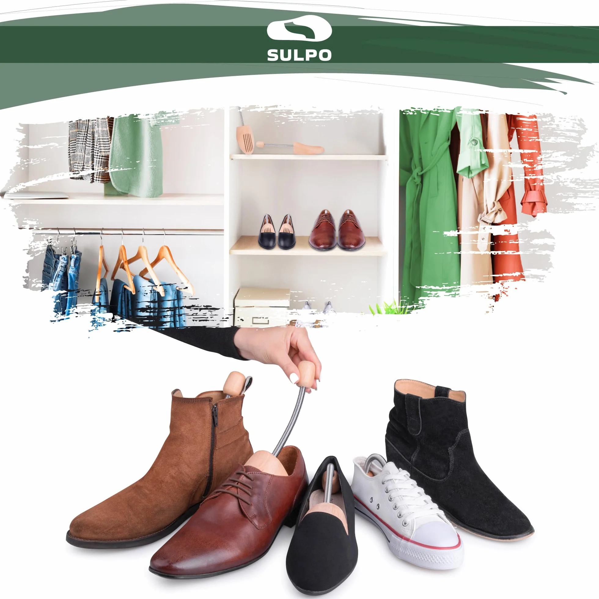 SULPO Drewniane prawidła do butów - Drewniane prawidła do poszerzania butów - Ochraniacz na zagięcia butów - Napinacz do butów eleganckich i trampek - Różne rozmiary