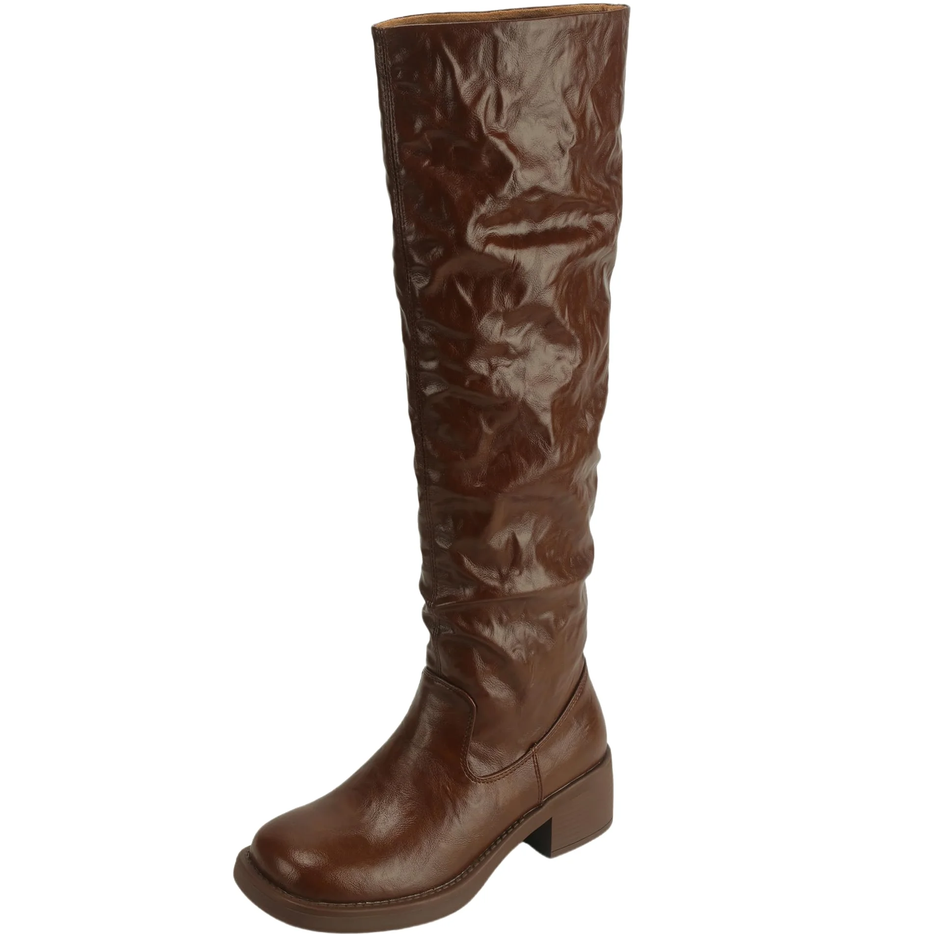 Jednokolorowe damskie podkolanówki typu slip-on, średni obcas, na zimę