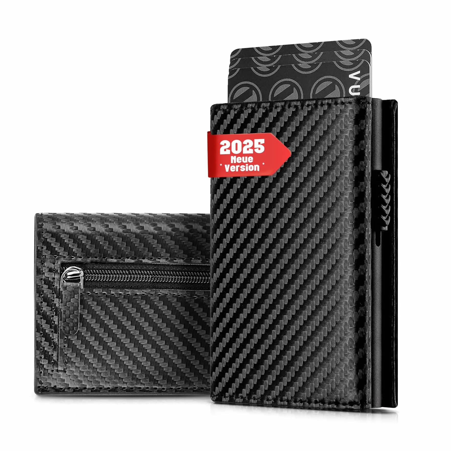 skórzany portfel męski Slim z kieszenią na monety etui na karty mały/mini z ochroną RFID etui na karty portfel czarny węglowy inteligentny portfel męski