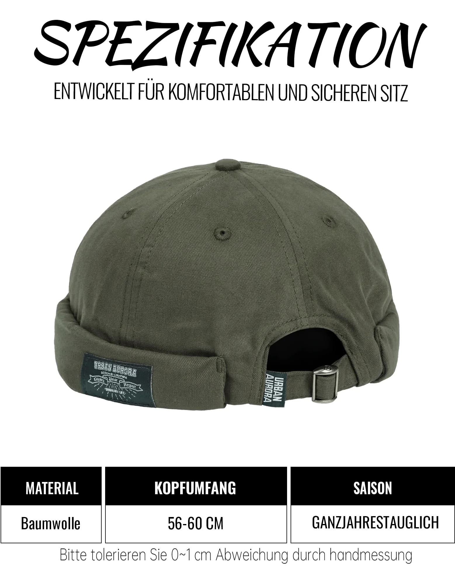 Clakllie Cotton Docker Cap Marynarska Portowa Oryginalna Męska Letnia Kryjąca Bez Daszka Zwijana Unisex, H-GD30-Zielony, Rozmiar Uniwersalny