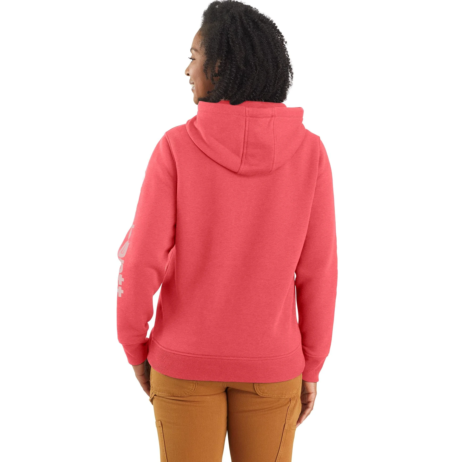 Carhartt Damska bluza z nadrukiem z logo średniej wagi o luźnym kroju, Różowy łososiowy wrzos, S