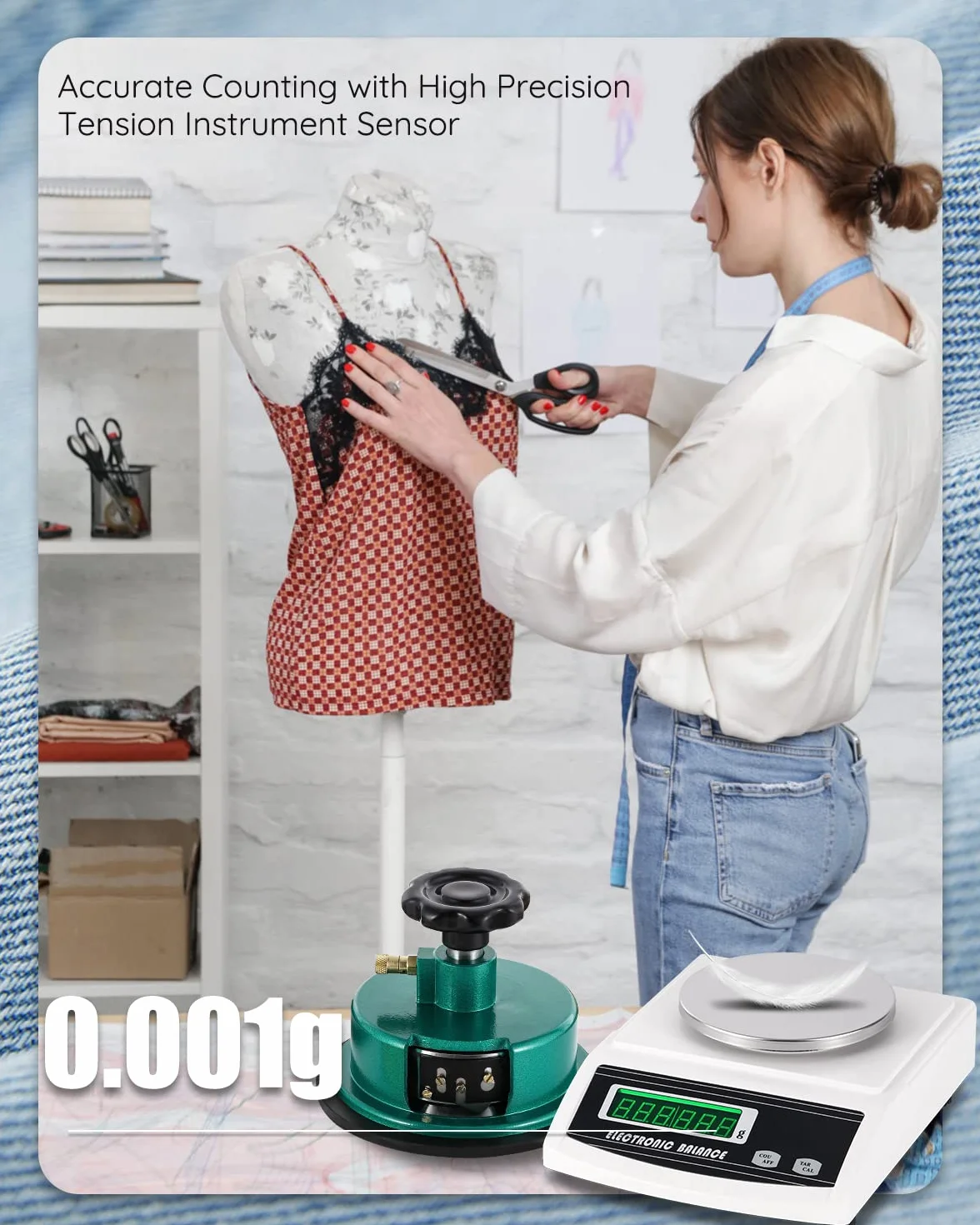 Elektroniczna waga precyzyjna 300g/0,001 GSM Cyfrowa waga laboratoryjna z regulowanym dyskiem próbnik przecinak do tkanin 100cm2 od 0-2mm, do tekstyliów, tkanin, papieru (300g/0,001g + próbnik)