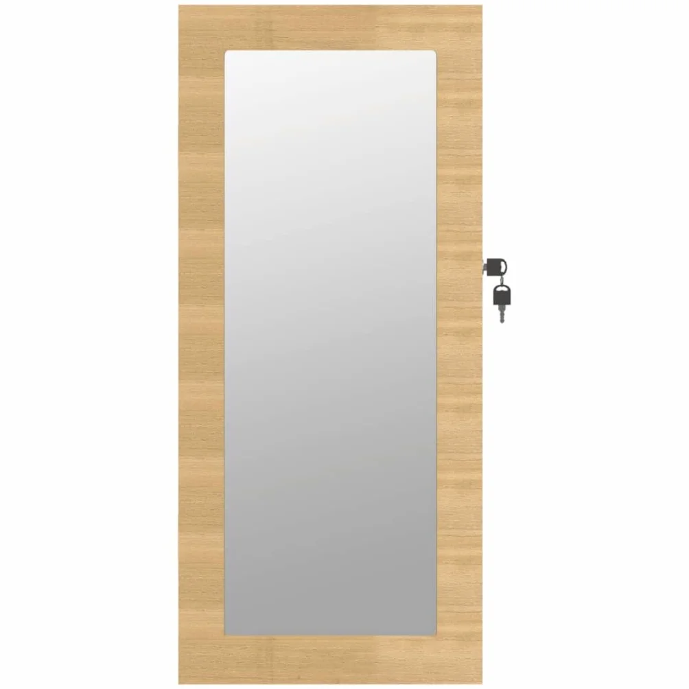 Szafka na biżuterię z lustrem, montaż ścienny, 30 x 8,5 x 67 cm, z materiału drewnopochodnego, zamykane drzwi z 2 kluczami, miękka poszewka z tkaniny, haczyki i półki na biżuterię i perfumy,