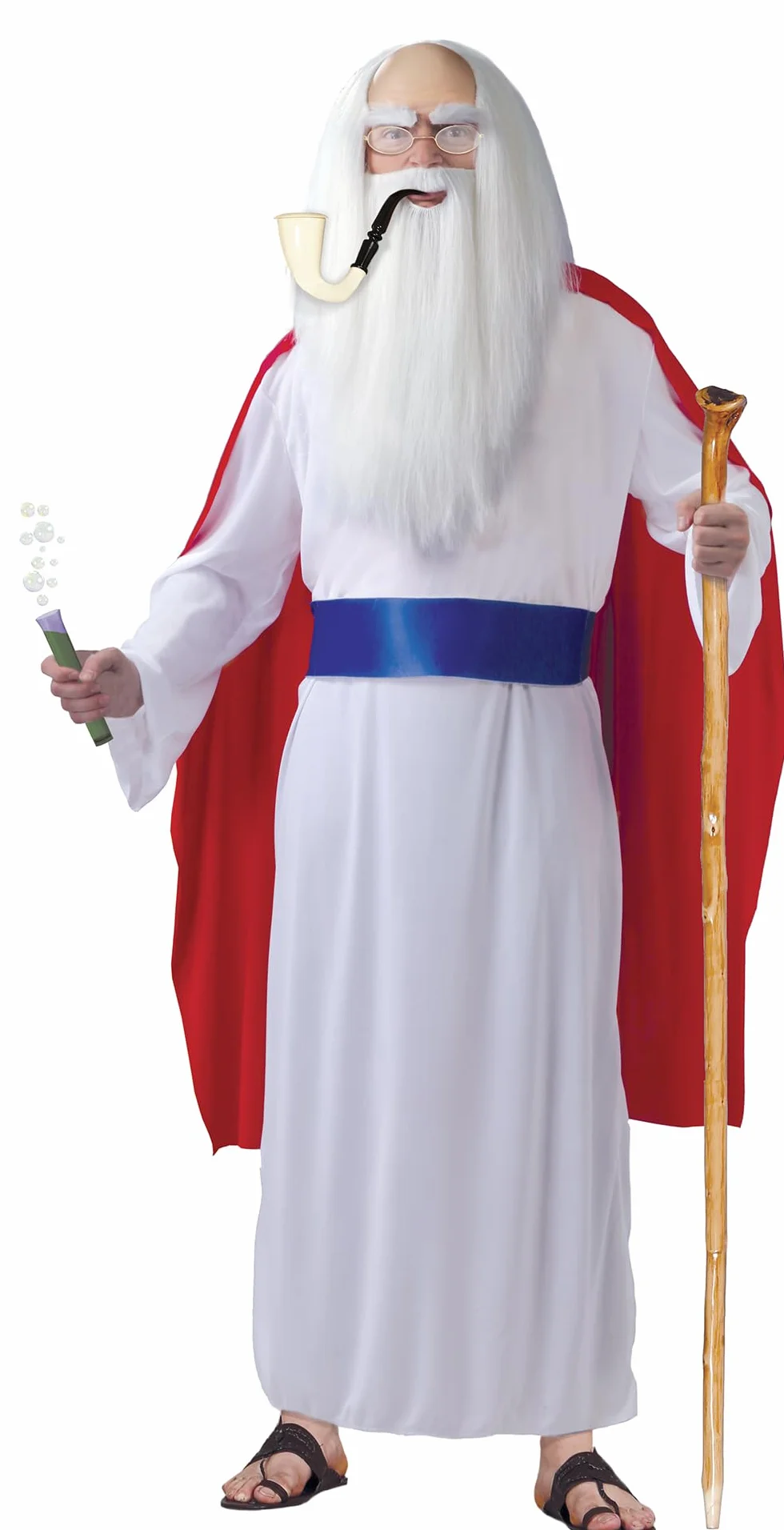 Kostium Druida dla dorosłych 52-54/L biały czerwony peleryna pasek tunika Halloween karnawał