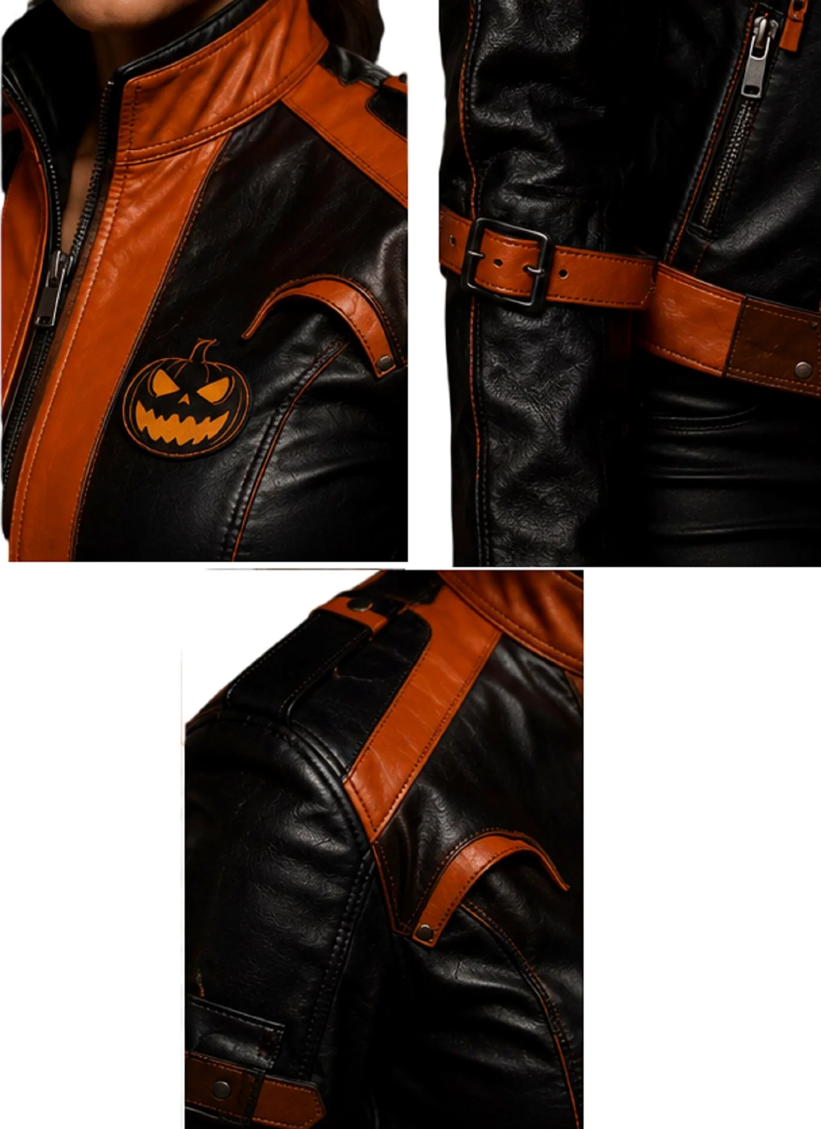 Damska skórzana kurtka na Halloween Jack O'Lantern Pumpkin Design - gotycki styl motocyklisty upiorny strój sezonowy