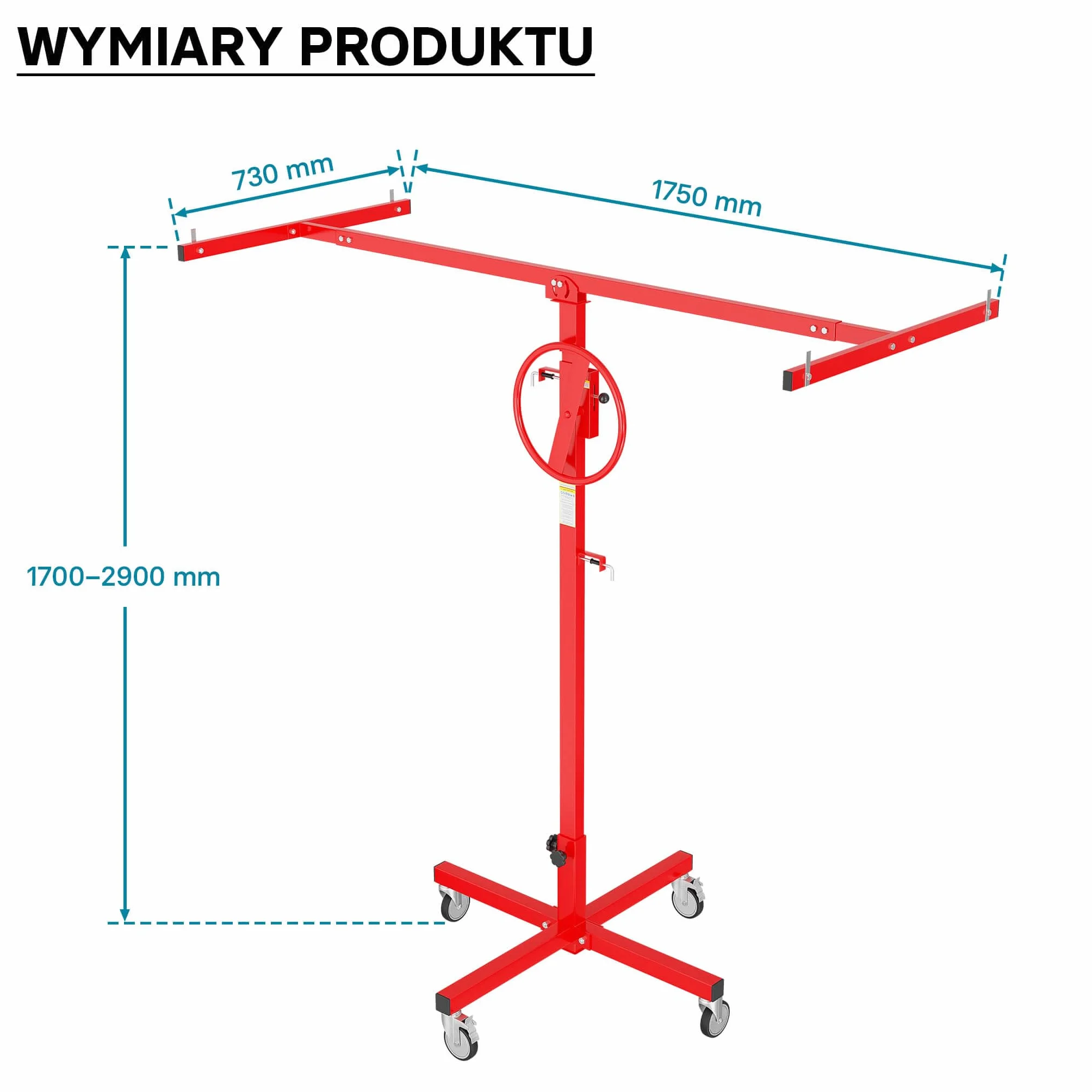 XPOtool Podnośnik panelowy do maks. 40 kg, wysokość 170-290 cm, pomoc w montażu płyt kartonowo-gipsowych, podnośnik panelowy z 4 kółkami z hamulcem postojowym