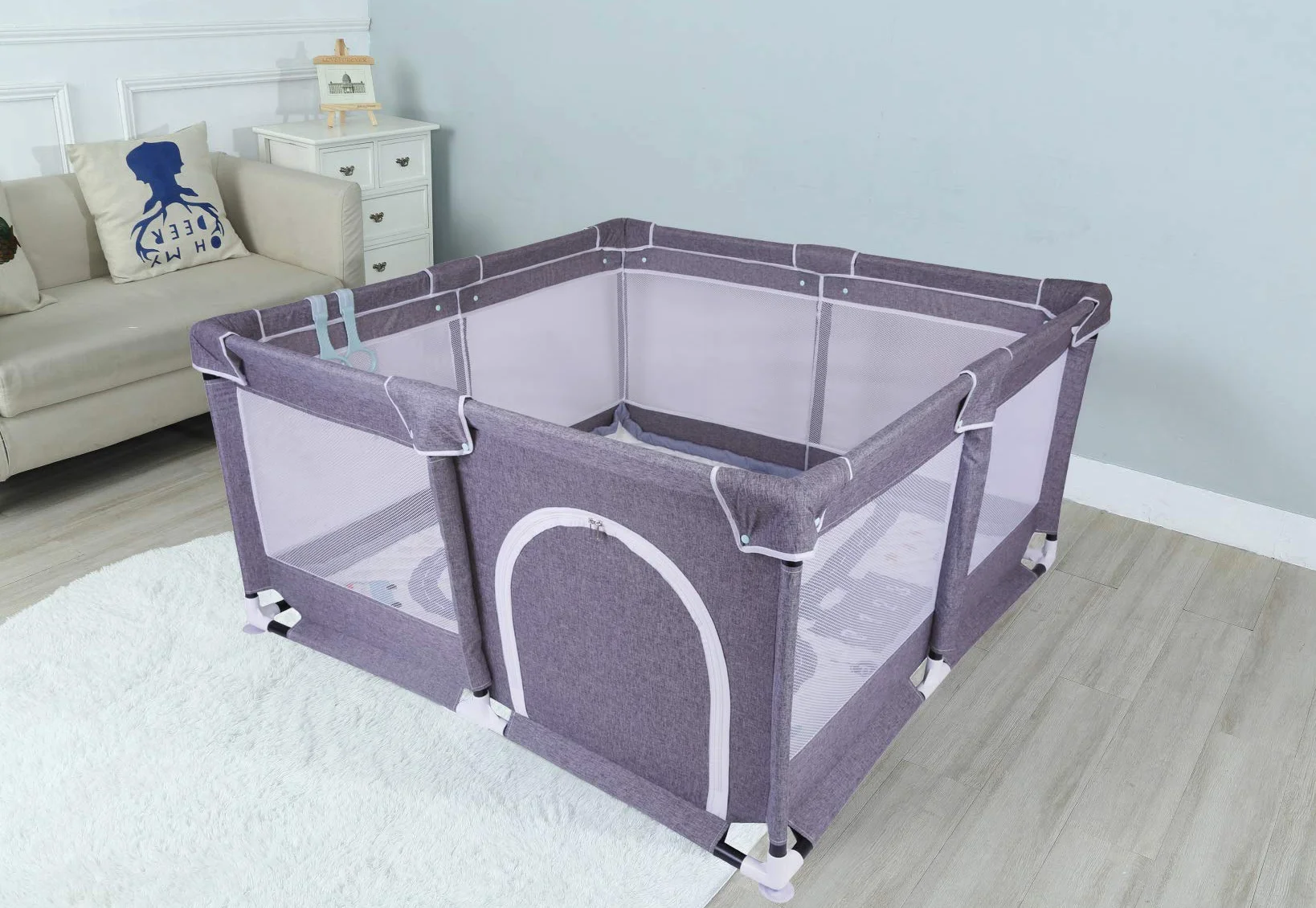 Star Ibaby Oxford XL Składana, antypoślizgowa mata do kojca dla niemowląt i małych dzieci, odporna na przechylanie i bezpieczna kratka, łatwa w montażu i demontażu, szara.