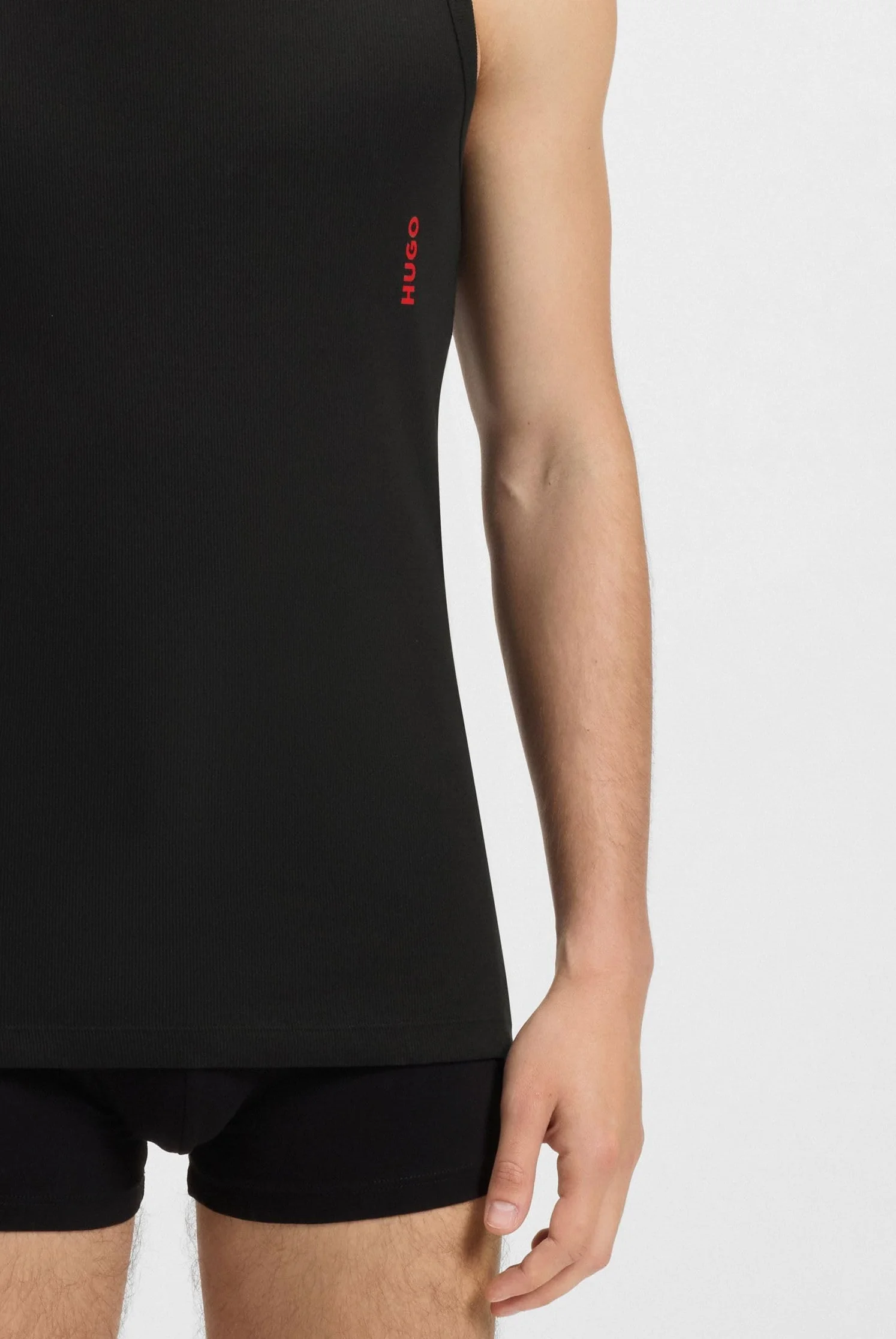 HUGO Męski tank top dwupak rozciągliwej bawełny bielizna kamizelki z logo czarny XXL