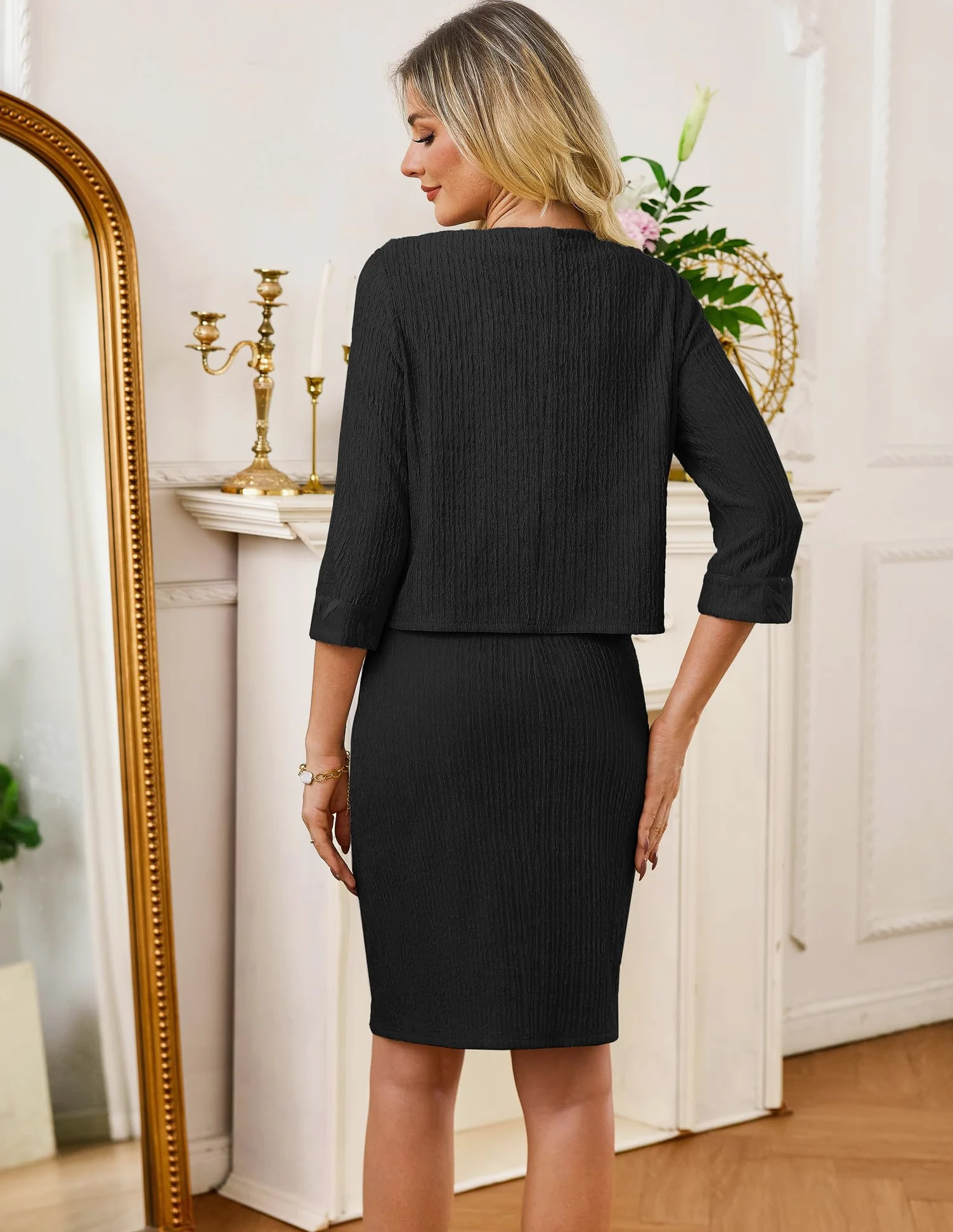 GRACE KARIN Elegancka sukienka dla kobiet, sukienka midi, formalna, do kolan, suknia wieczorowa + rękawy 3/4